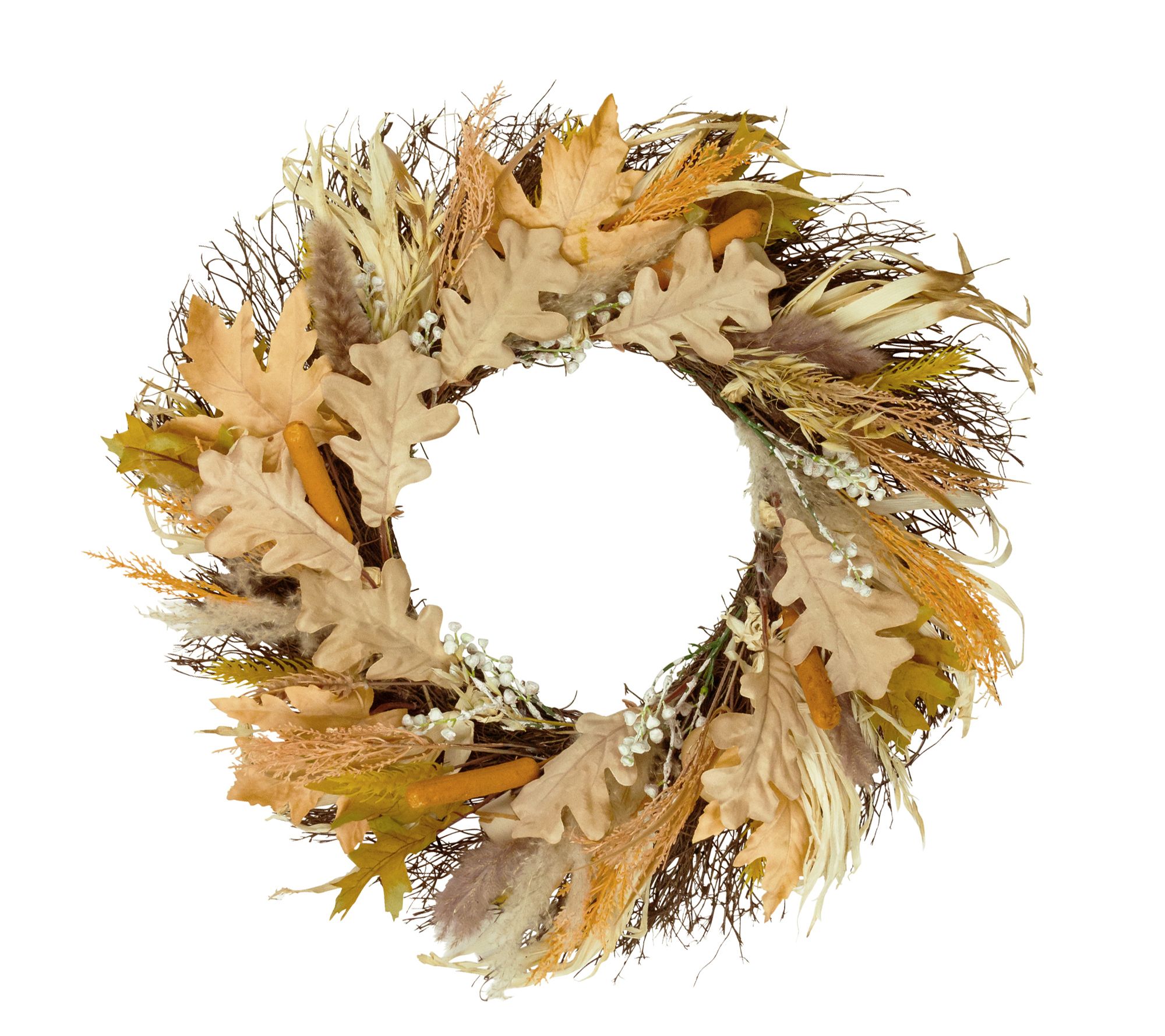 Northlight Cattail and Wheat Twig Fall Harvest Wreath 24"