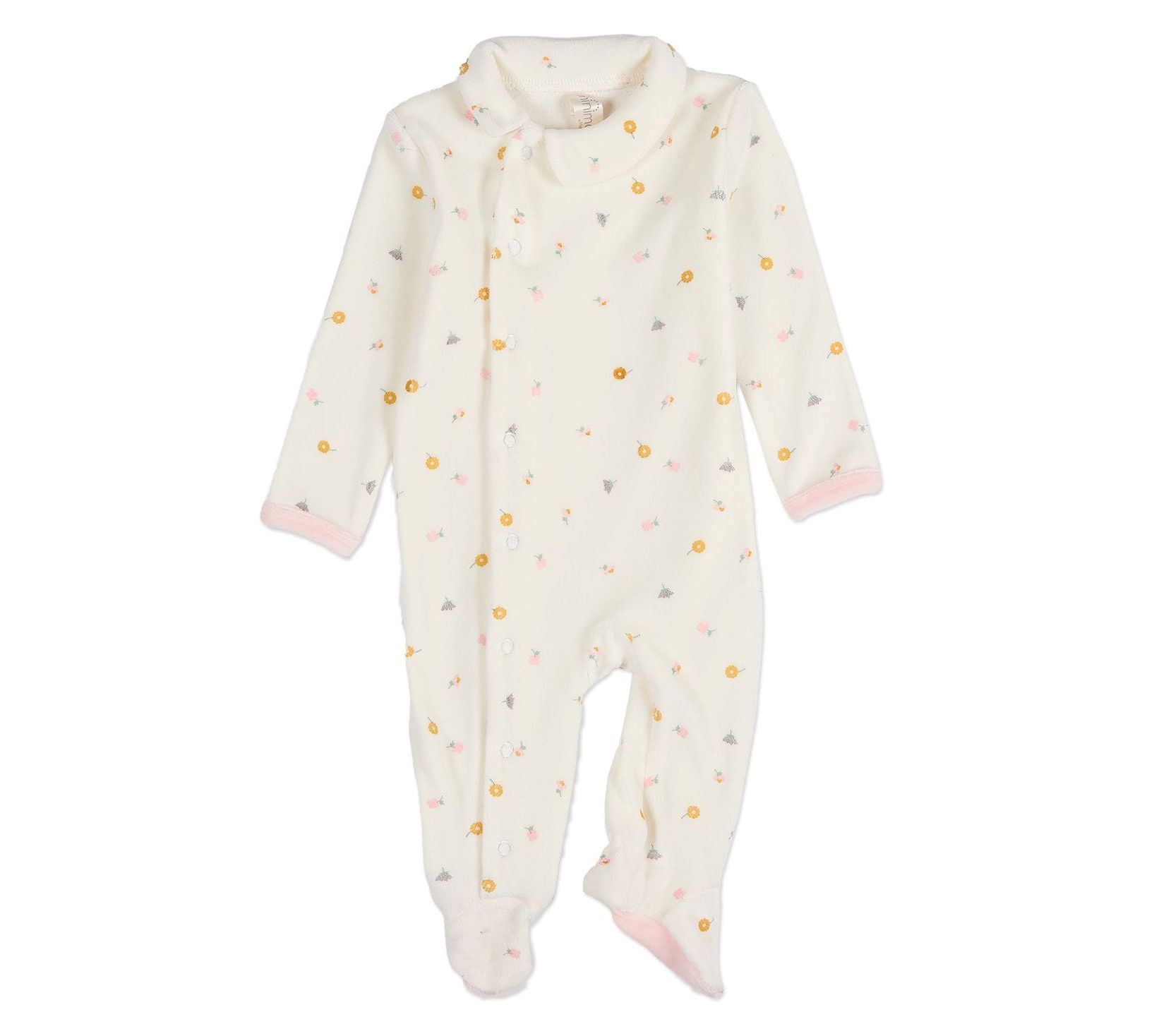 MiniMoi Baby Lily Of The Valley Snap Front Velour Footie