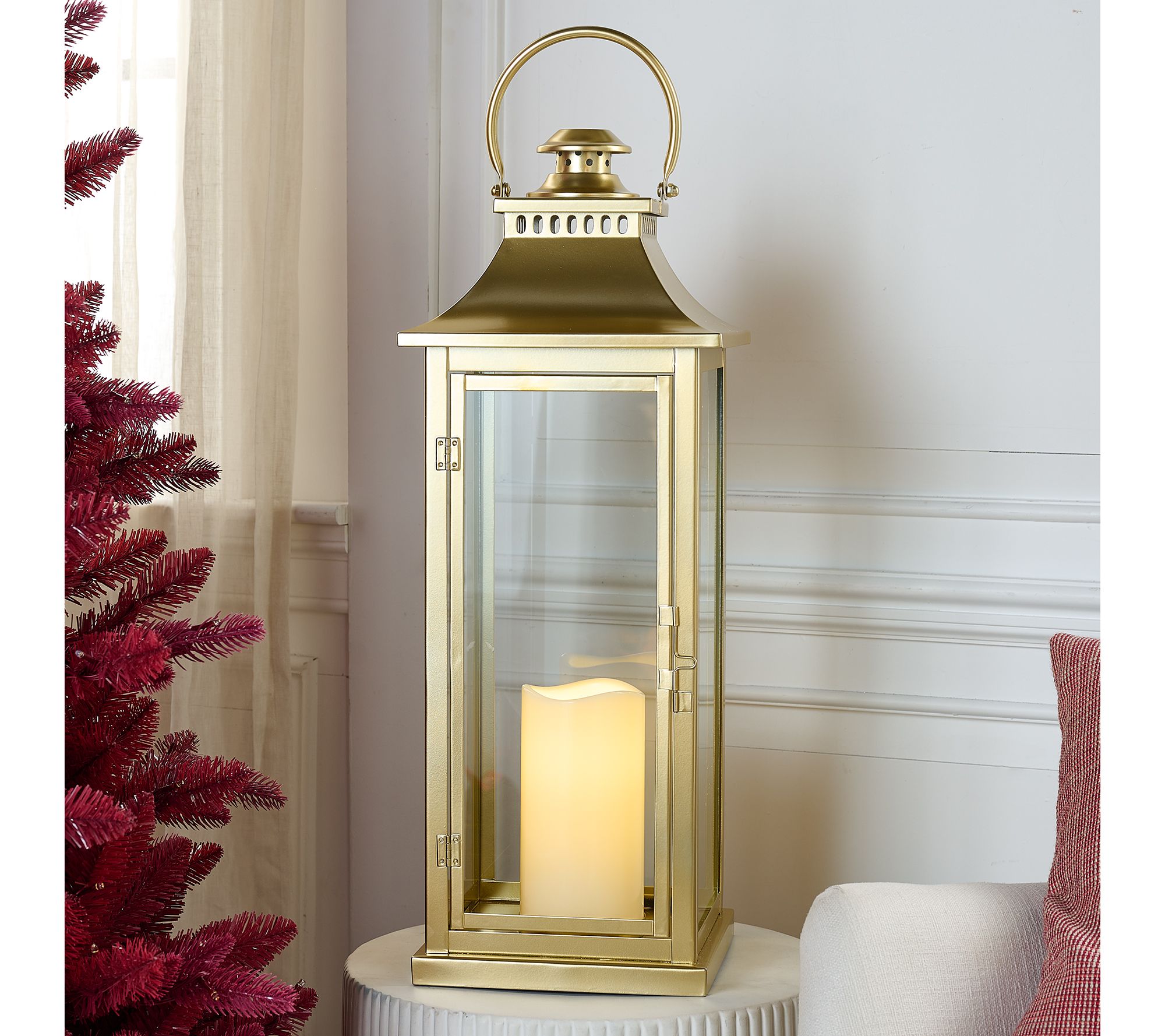 "As Is" 27" Oversized Glass Panel Flameless Lantern by Kim