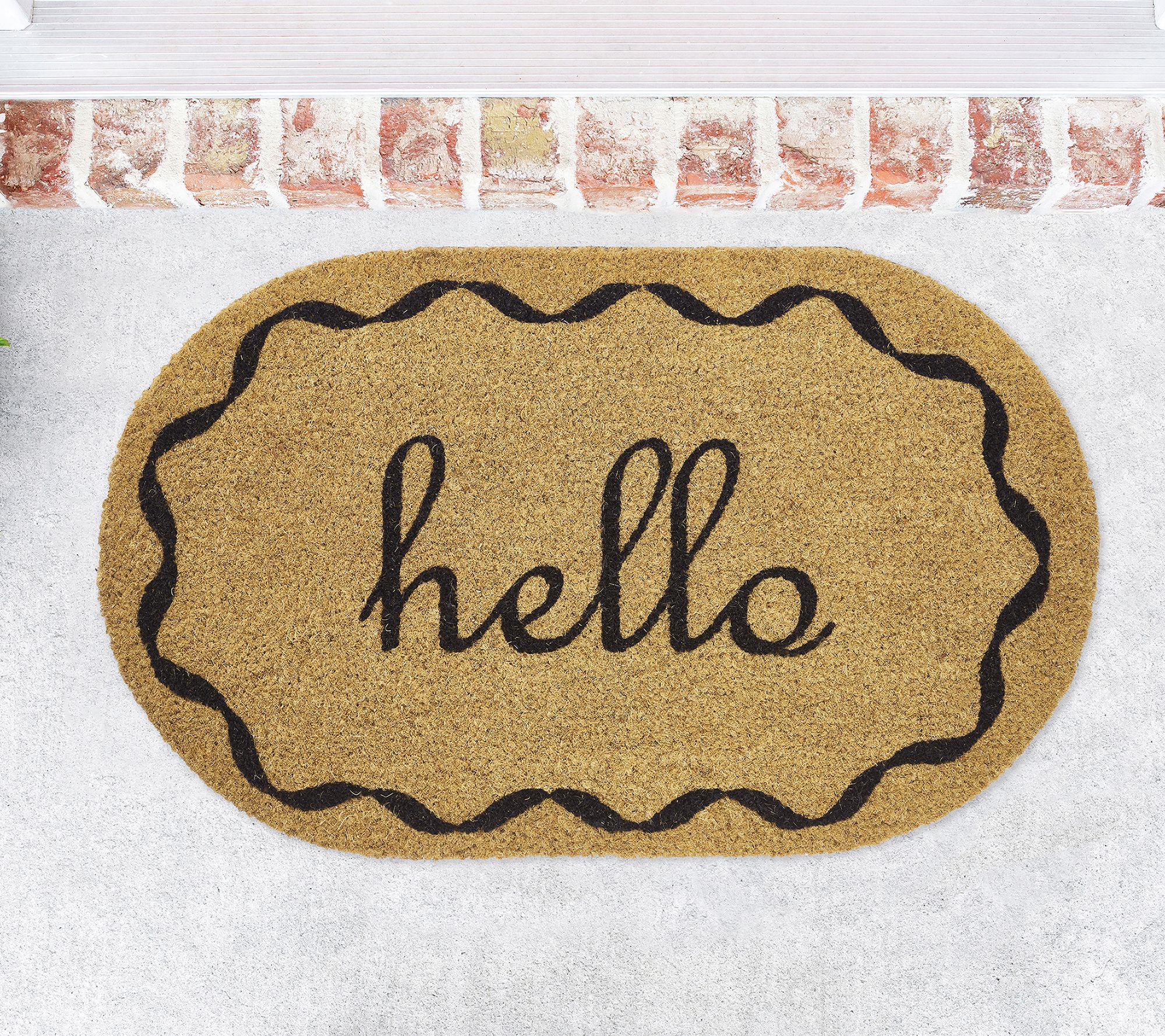 VCNY Home Hello Black Oval Coir Outdoor Doormat, 18" x 30"