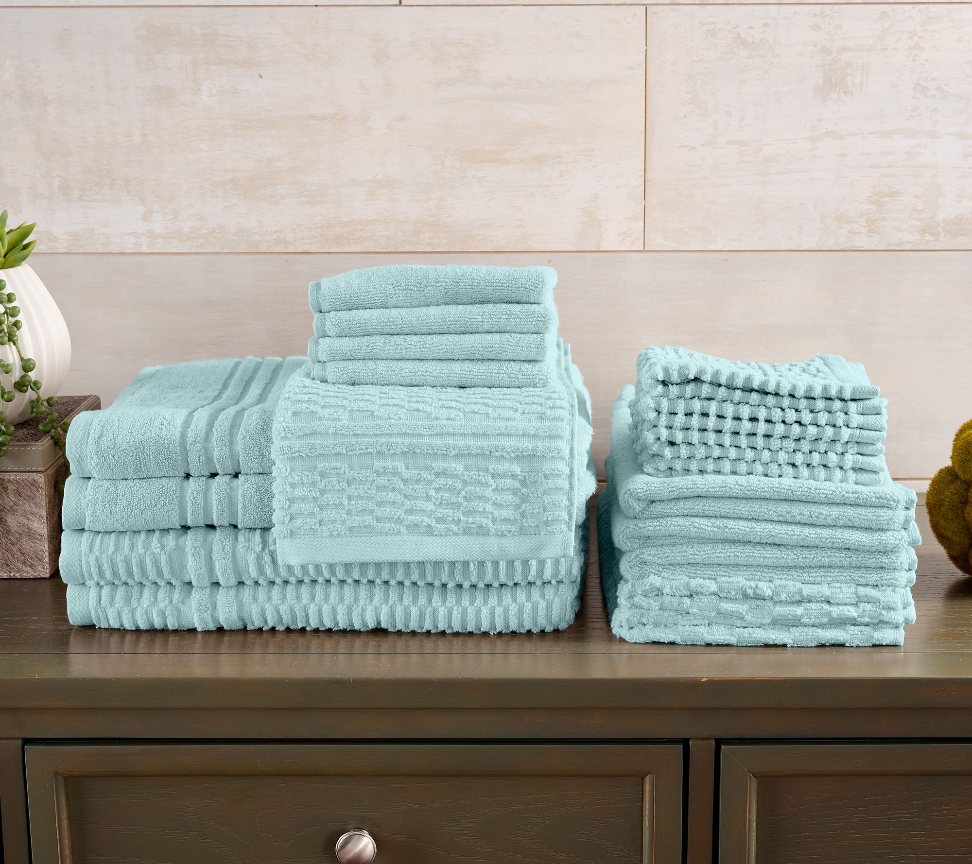 "As Is" Home Reflections 100% Cotton Solid & Texture 18pc Towel Set