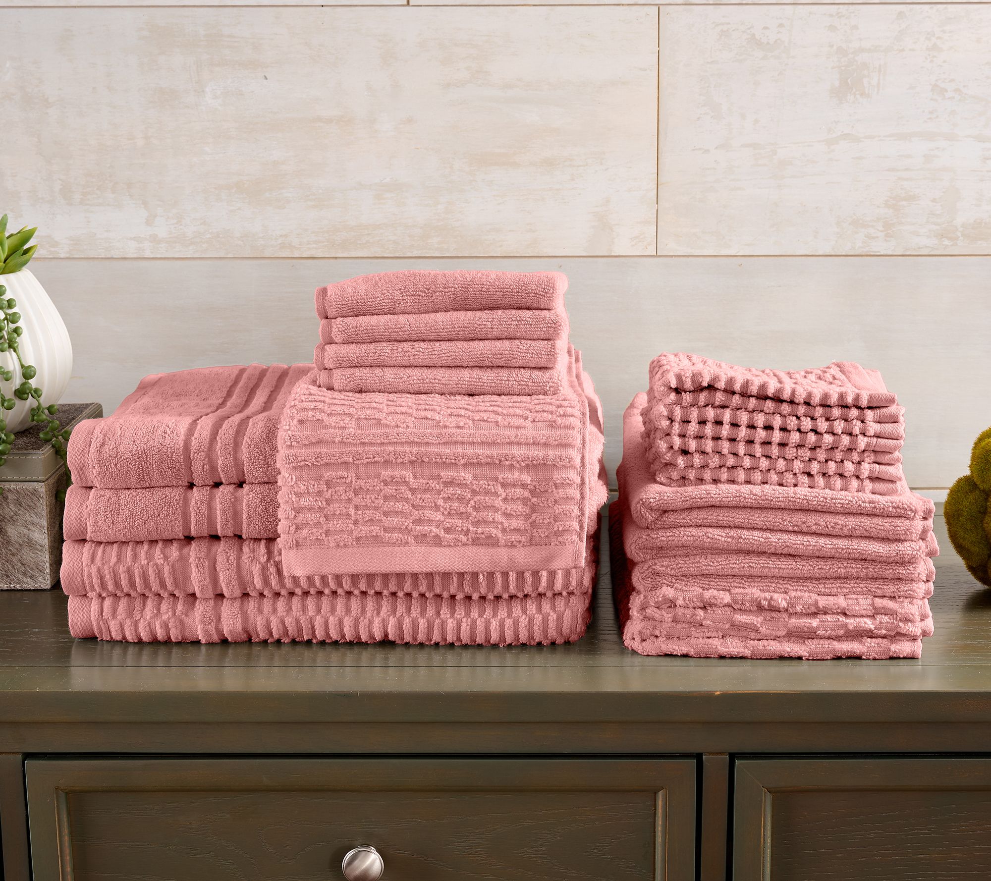 "As Is" Home Reflections 100% Cotton Solid & Texture 18pc Towel Set