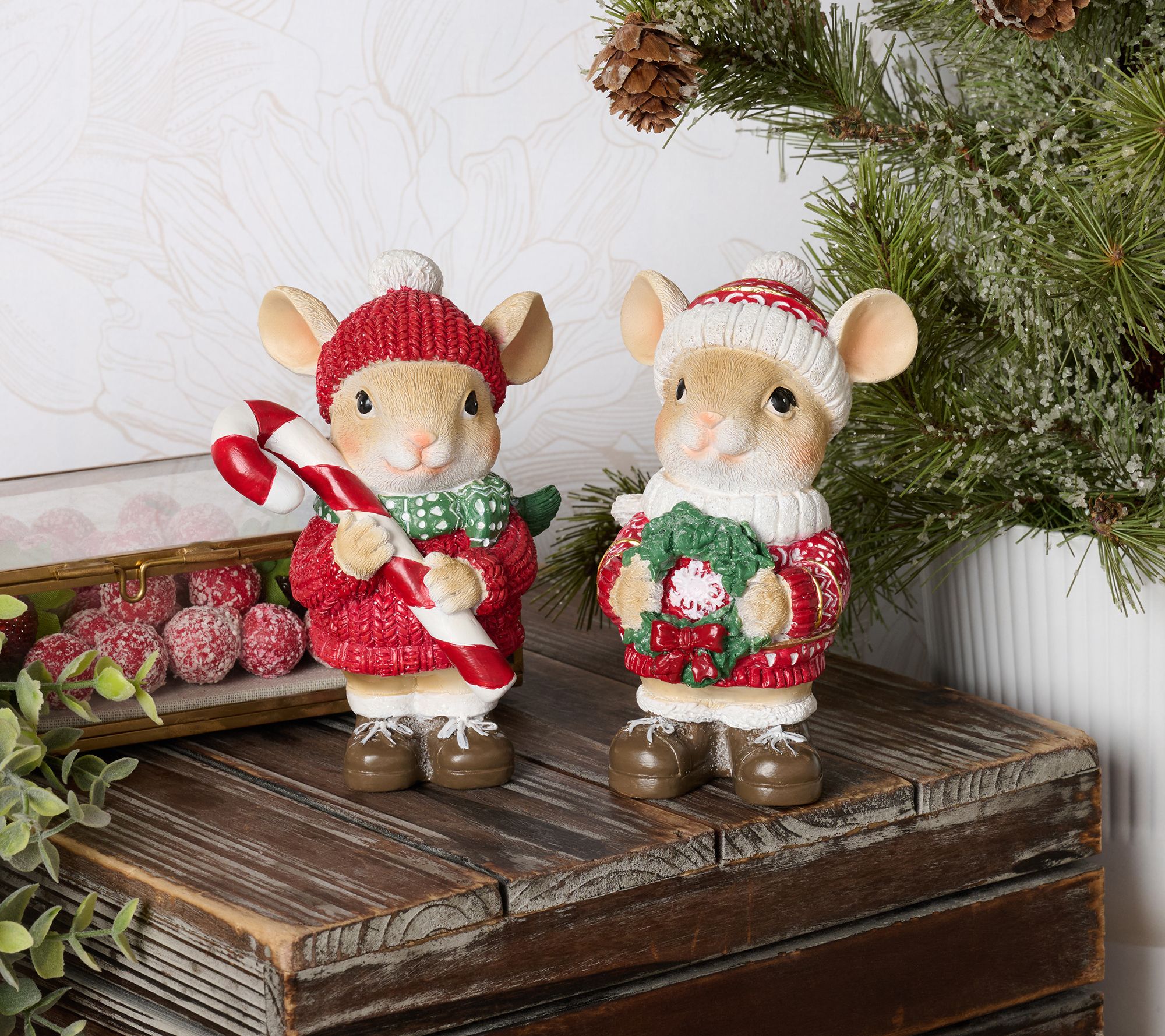 Set of 2 Holiday Mice Figures by Valerie
