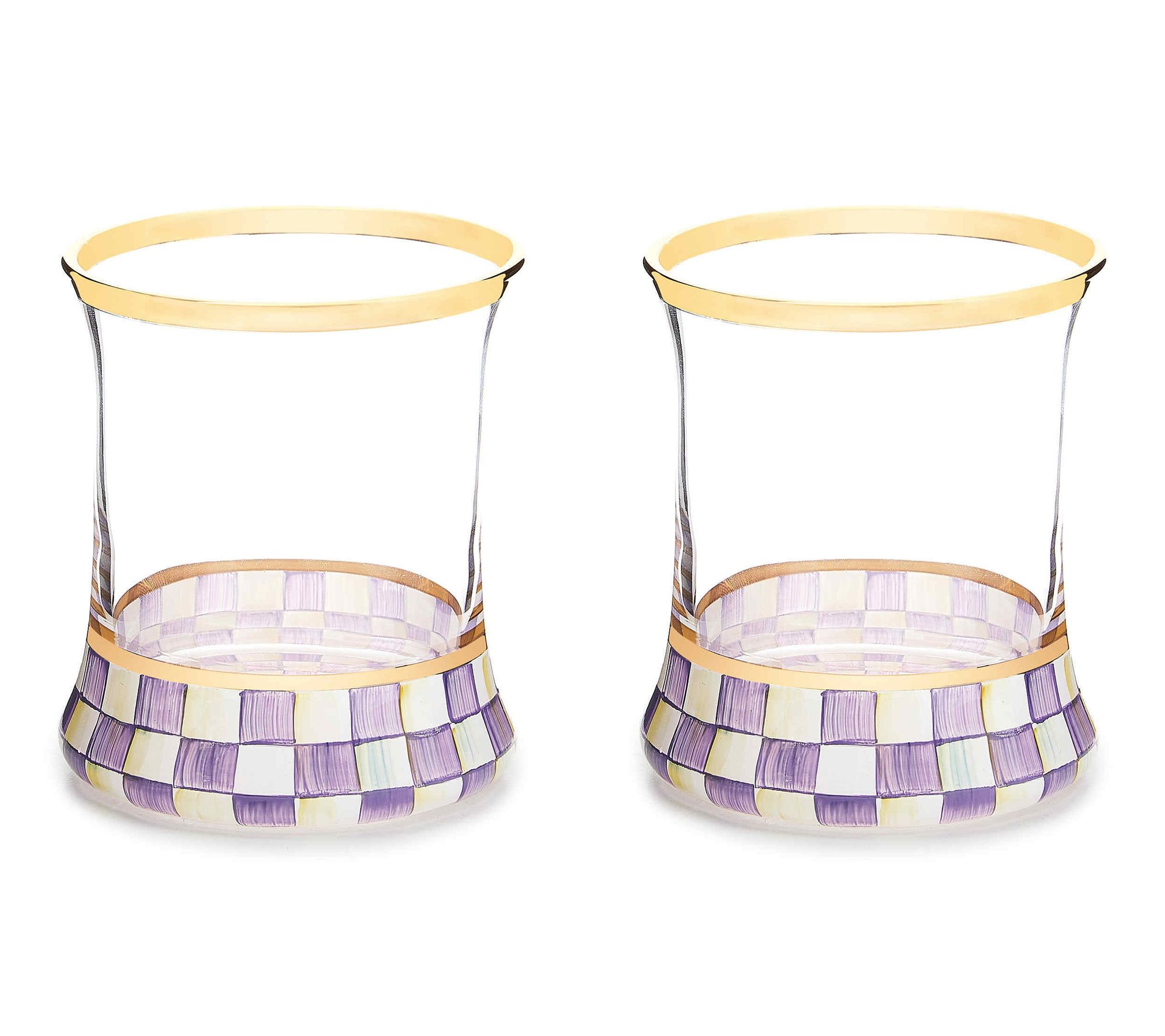 MacKenzie-Childs Violet Check Tumbler Glass, Set of 2