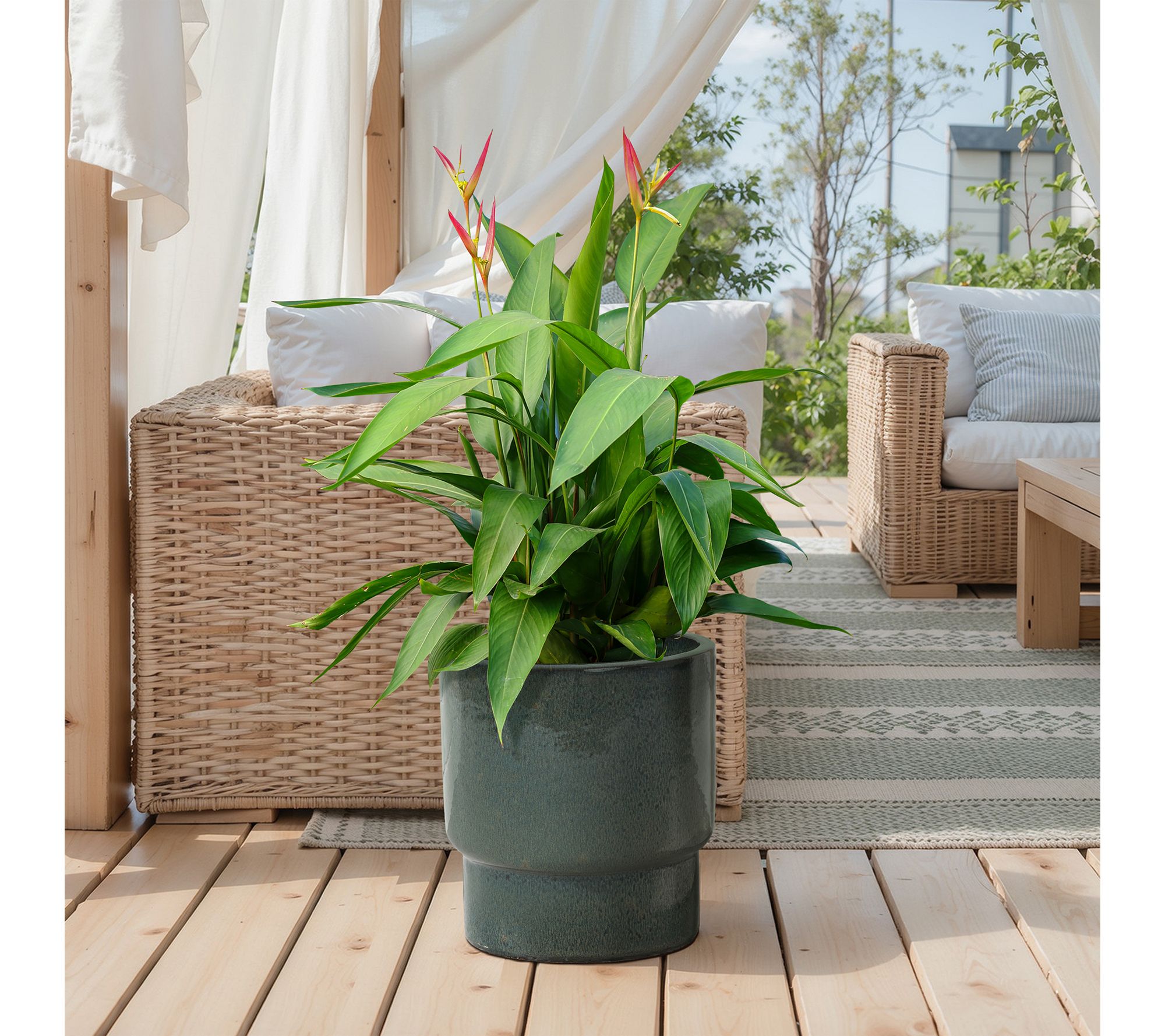 LuxenHome Moss Glaze Textured Ceramic Planter,12.2" Round