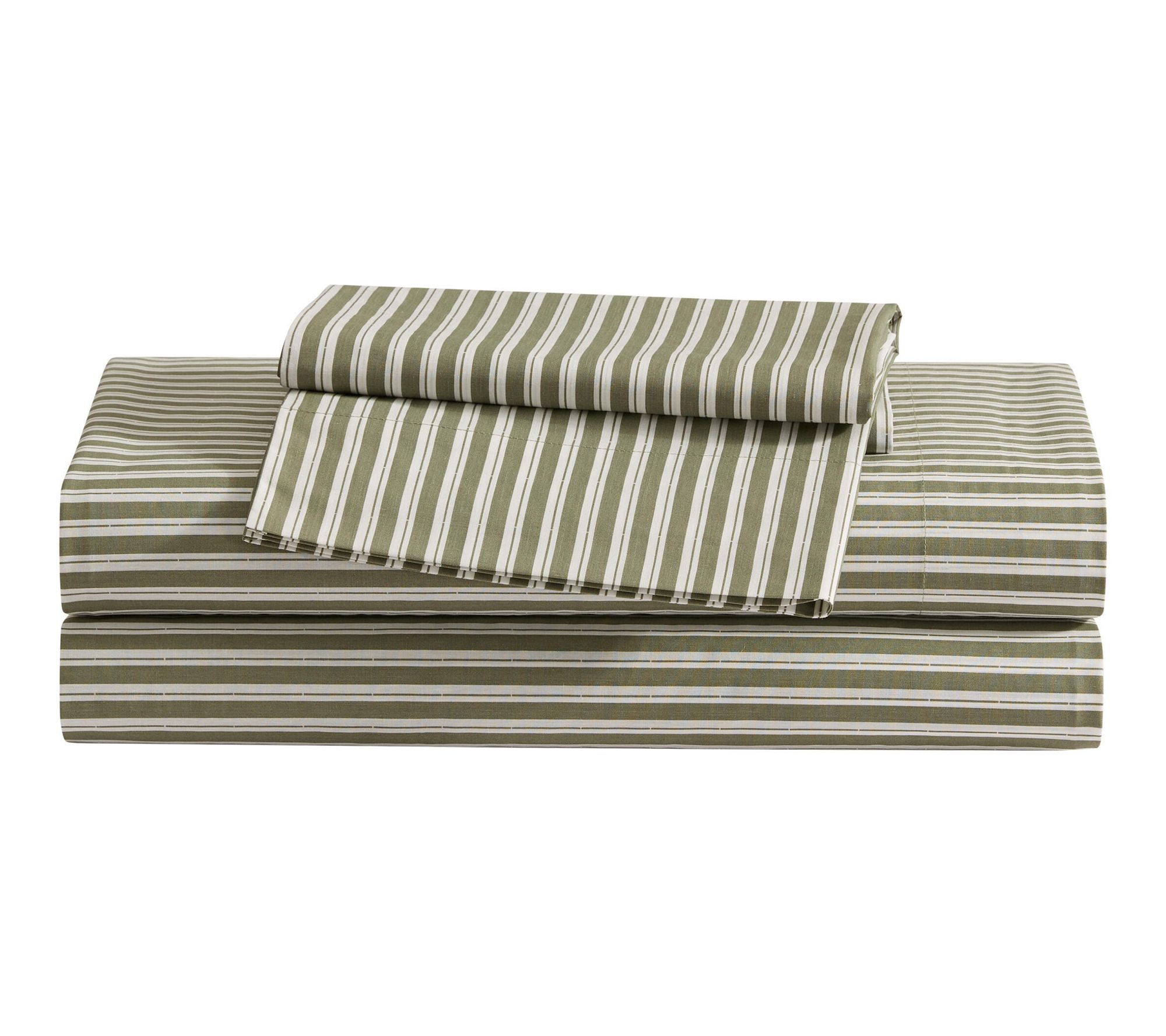 Eddie Bauer Alpha Stripe Green Cotton Percale Twin Sheet Set