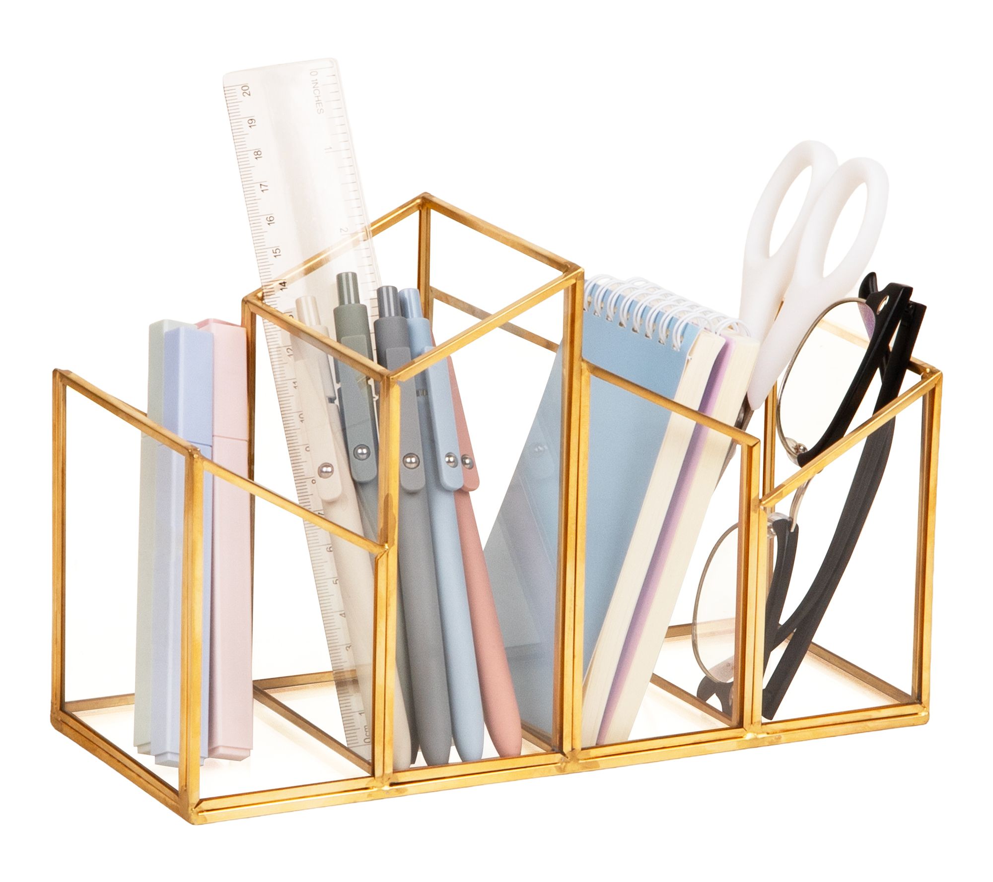 Mind Reader 4-Compartment Angled Glass Pen Holder
