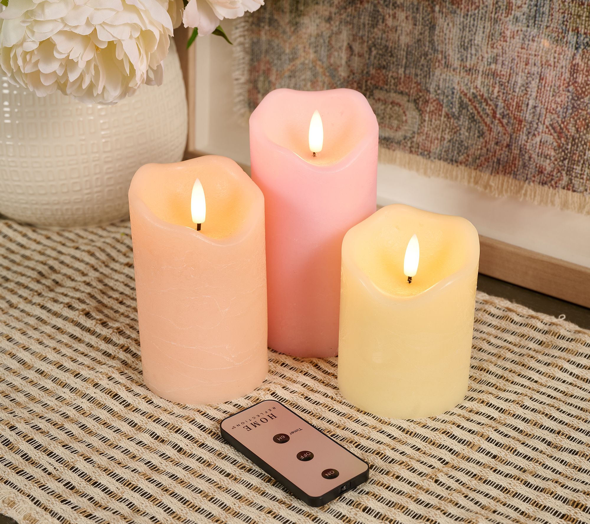 "As Is" Home Reflections S/3 Rustic Wax Flameless Pillars