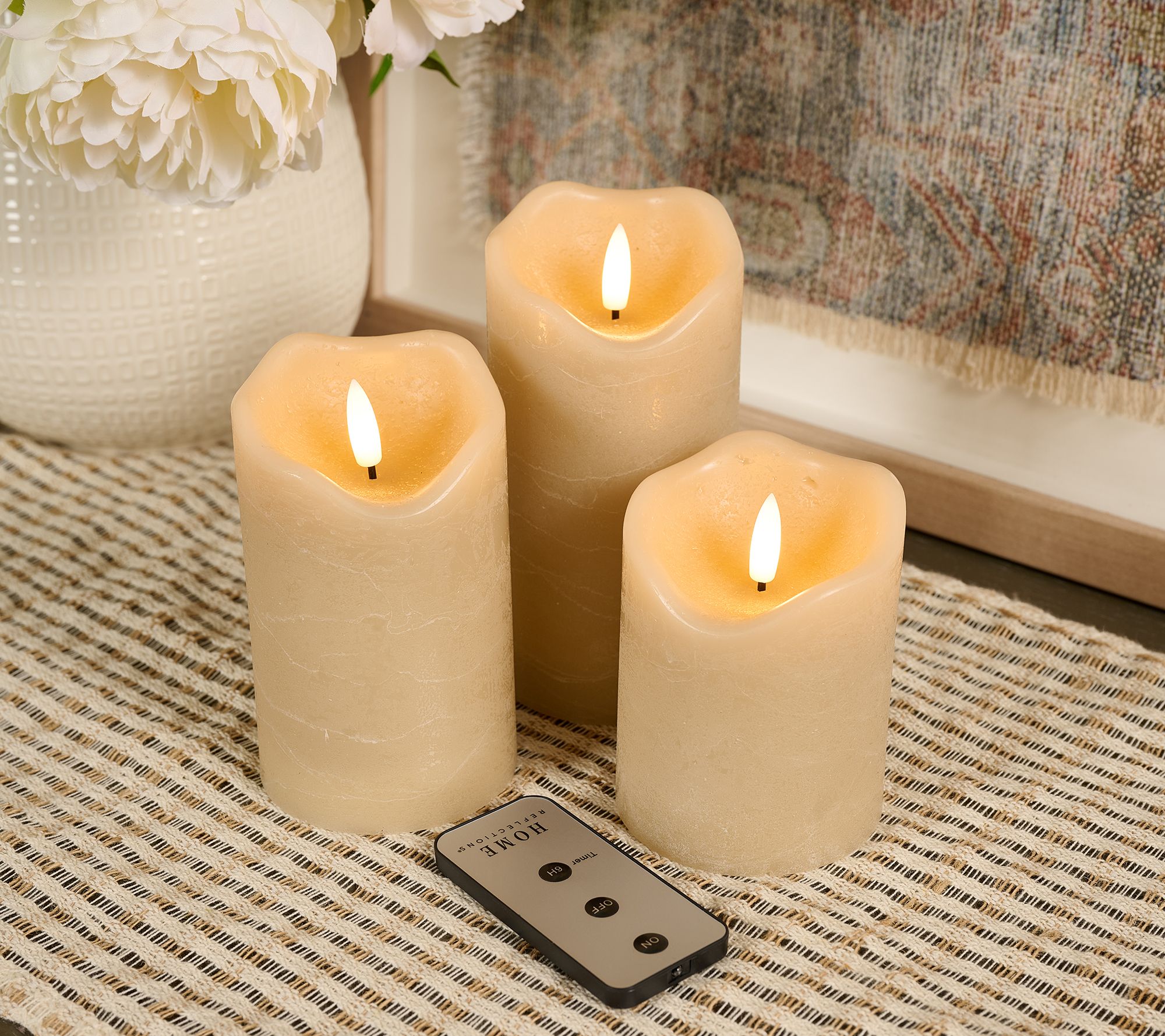 "As Is" Home Reflections S/3 Rustic Wax Flameless Pillars