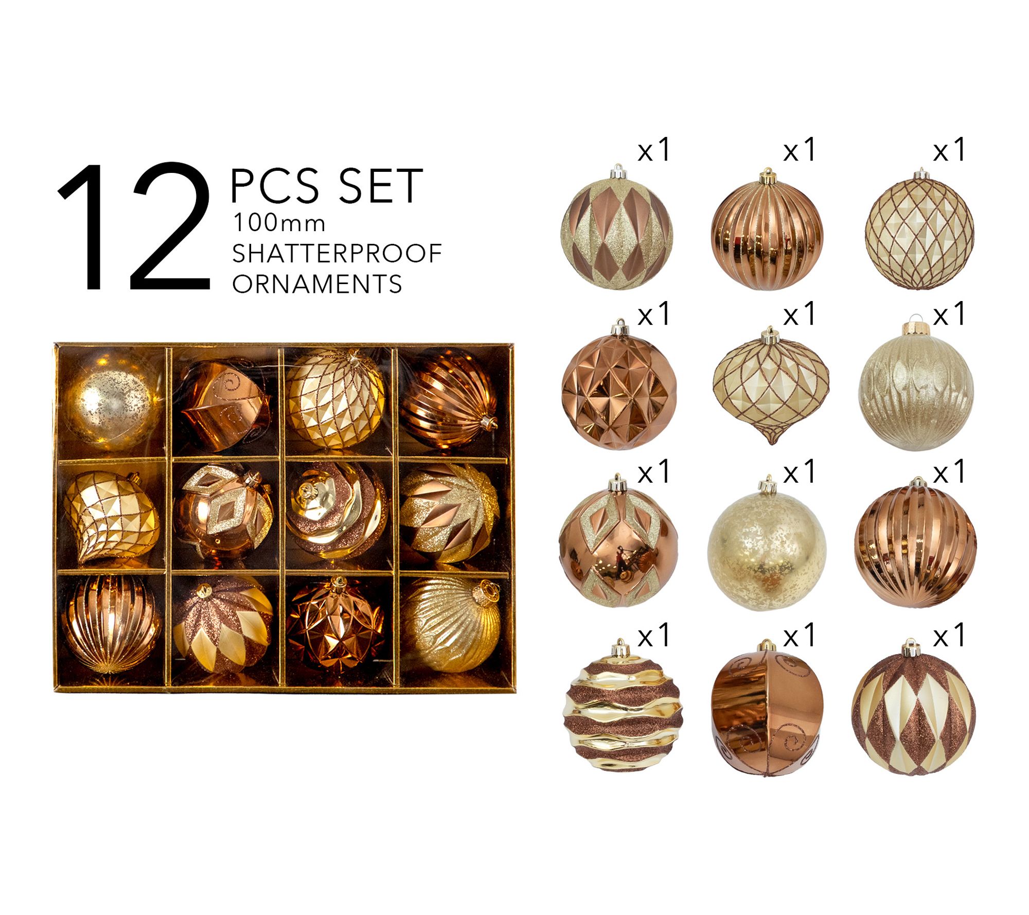 12-pc Gold and Bronze Ball Ornaments by Nearly Natural