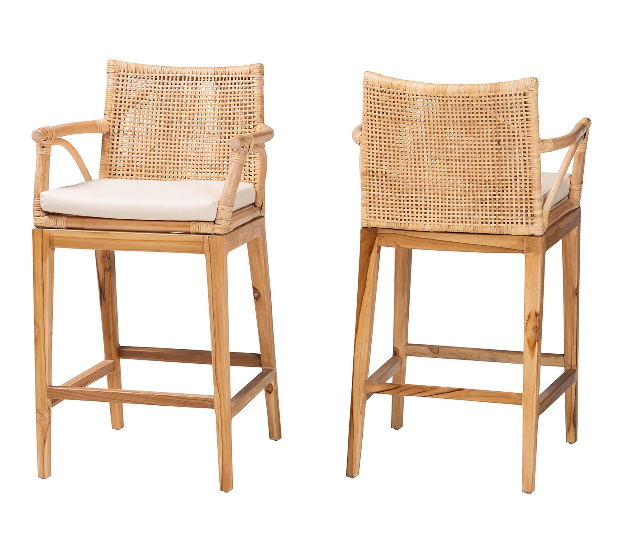 bali & pari Storsel Rattan and Teak Wood Counter Stool Set of 2