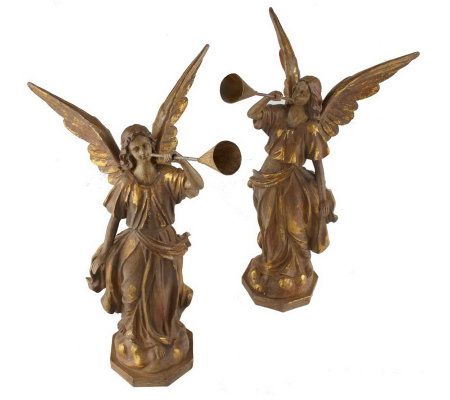 Set of 2 Antiqued Gold Trumpet Angels by Valerie - Page 1 — QVC.com