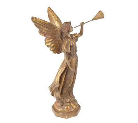 Set of 2 Antiqued Gold Trumpet Angels by Valerie - QVC.com