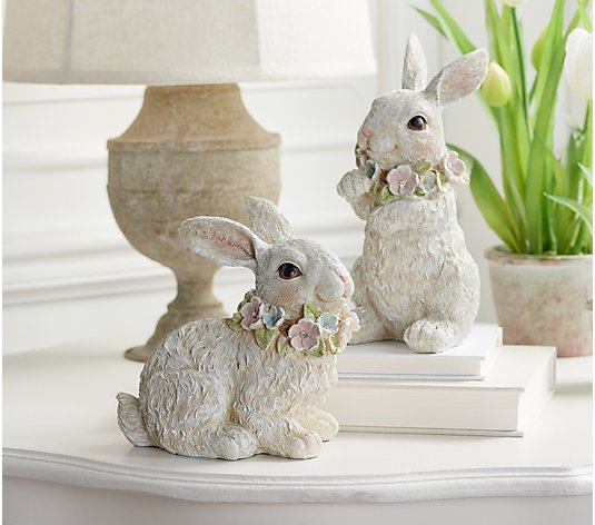 Set of 2 Baby Bunny Figures with Jeweled Garlands by Valerie