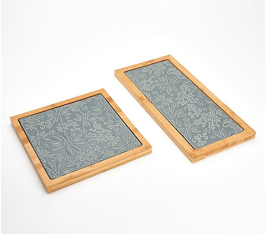 Temp-tations Sculptural Set of 2 Bamboo Serving Trays with Insert