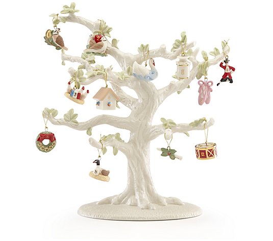 Lenox Twelve Days Of Christmas 12-Piece Ornament & Tree Set - QVC.com