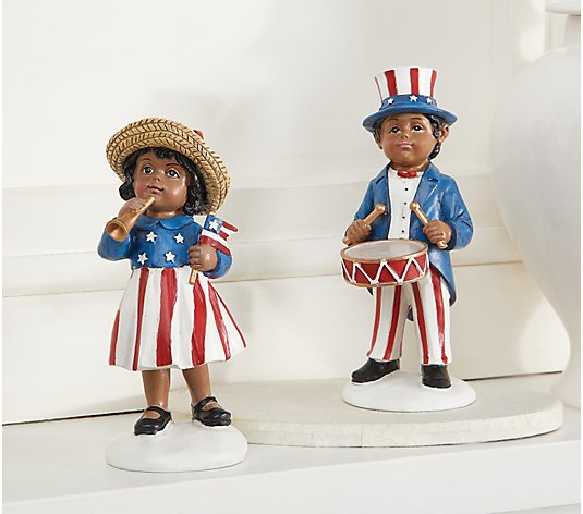 Set of 2 Patriotic Children with Instruments by Valerie