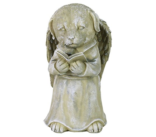 Exhart Dog Angel Reading Book Statue