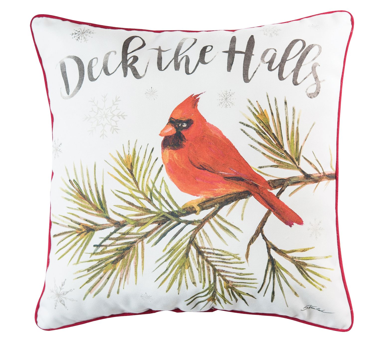 18" x 18" Deck the Halls Cardinal Throw Pillowby Valerie