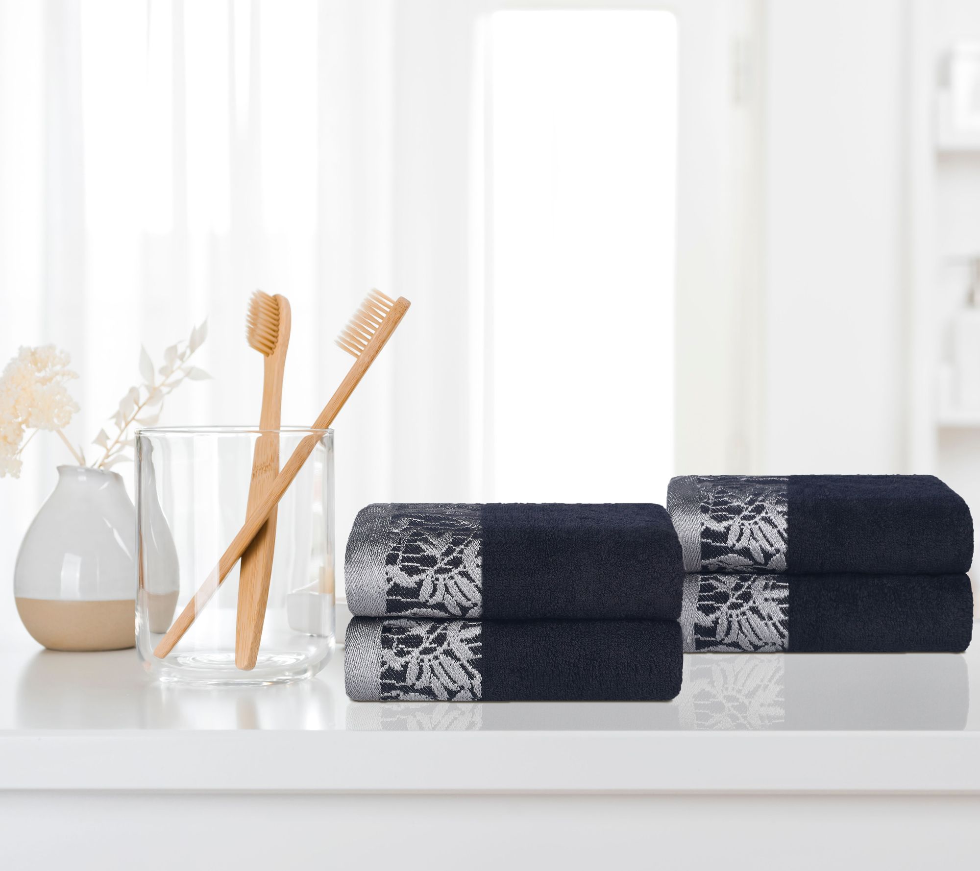 Superior Cotton 4-Piece Absorbent Embroidered Hand Towel Set