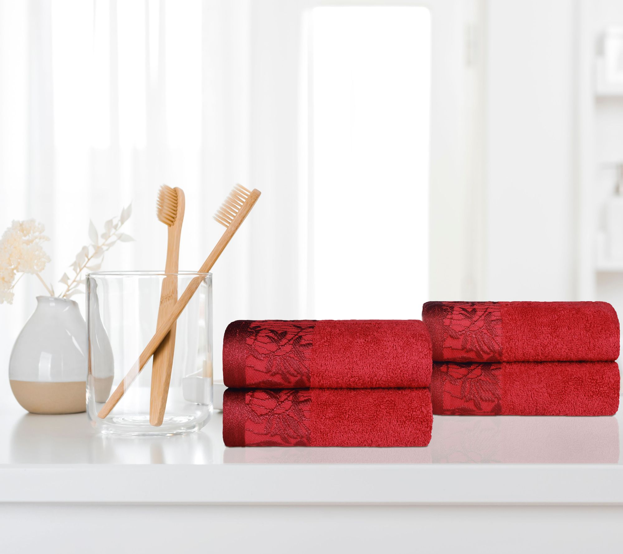 Superior Cotton 4-Piece Absorbent Embroidered Hand Towel Set