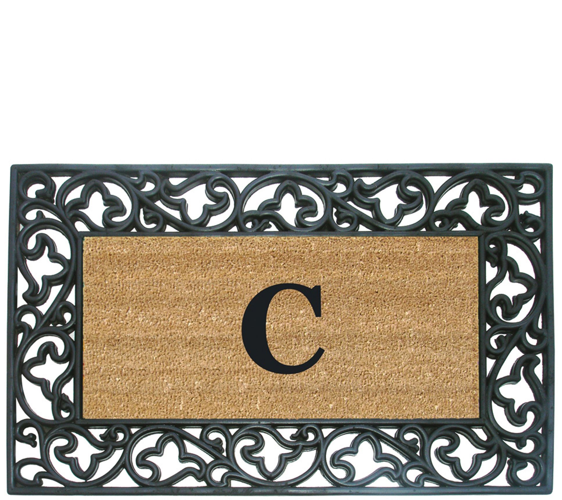 Nedia Home Monogrammed Acanthus 22" x 36" Rubber Coir Doormat