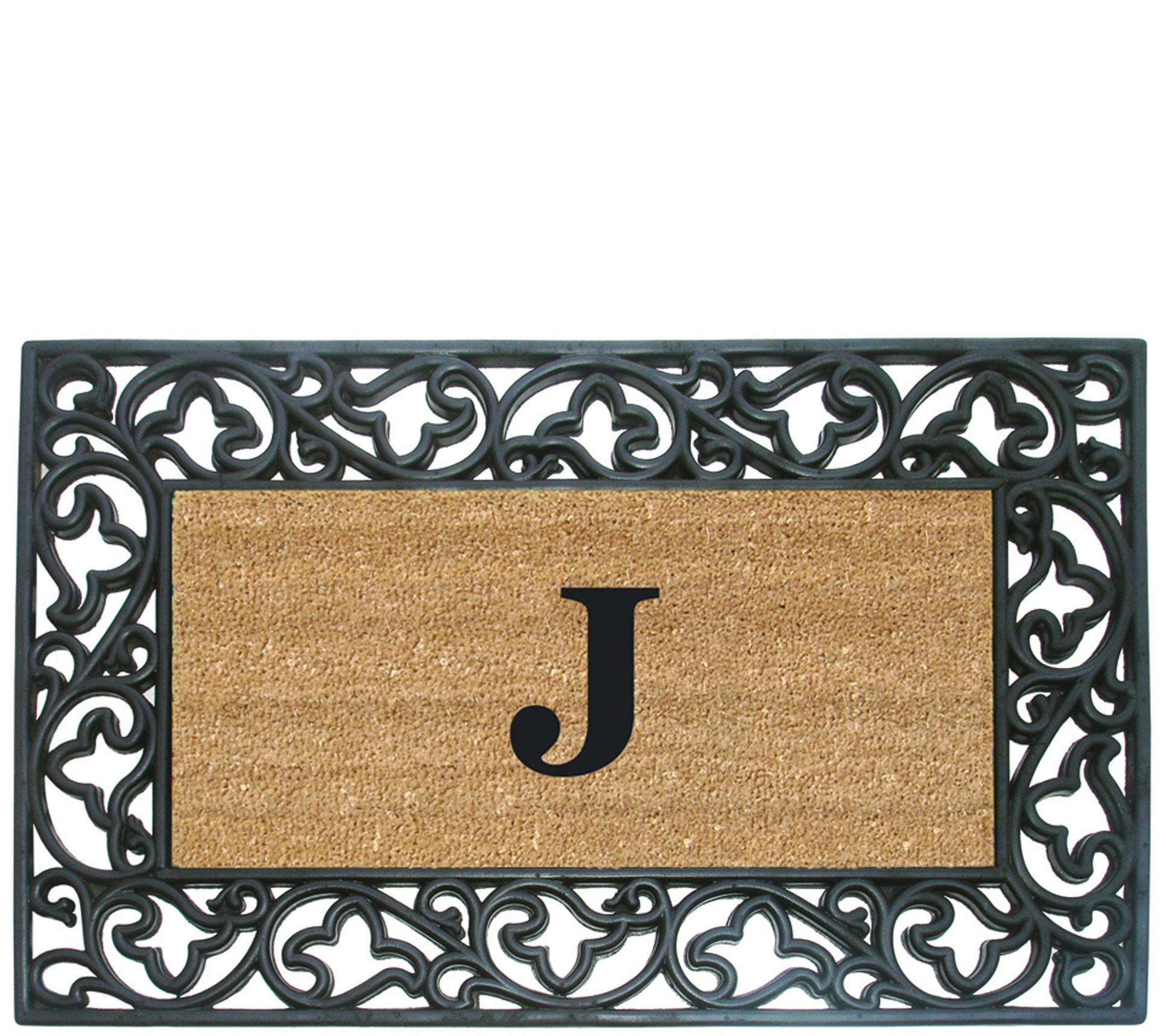 Nedia Home Monogrammed Acanthus 22" x 36" Rubber Coir Doormat