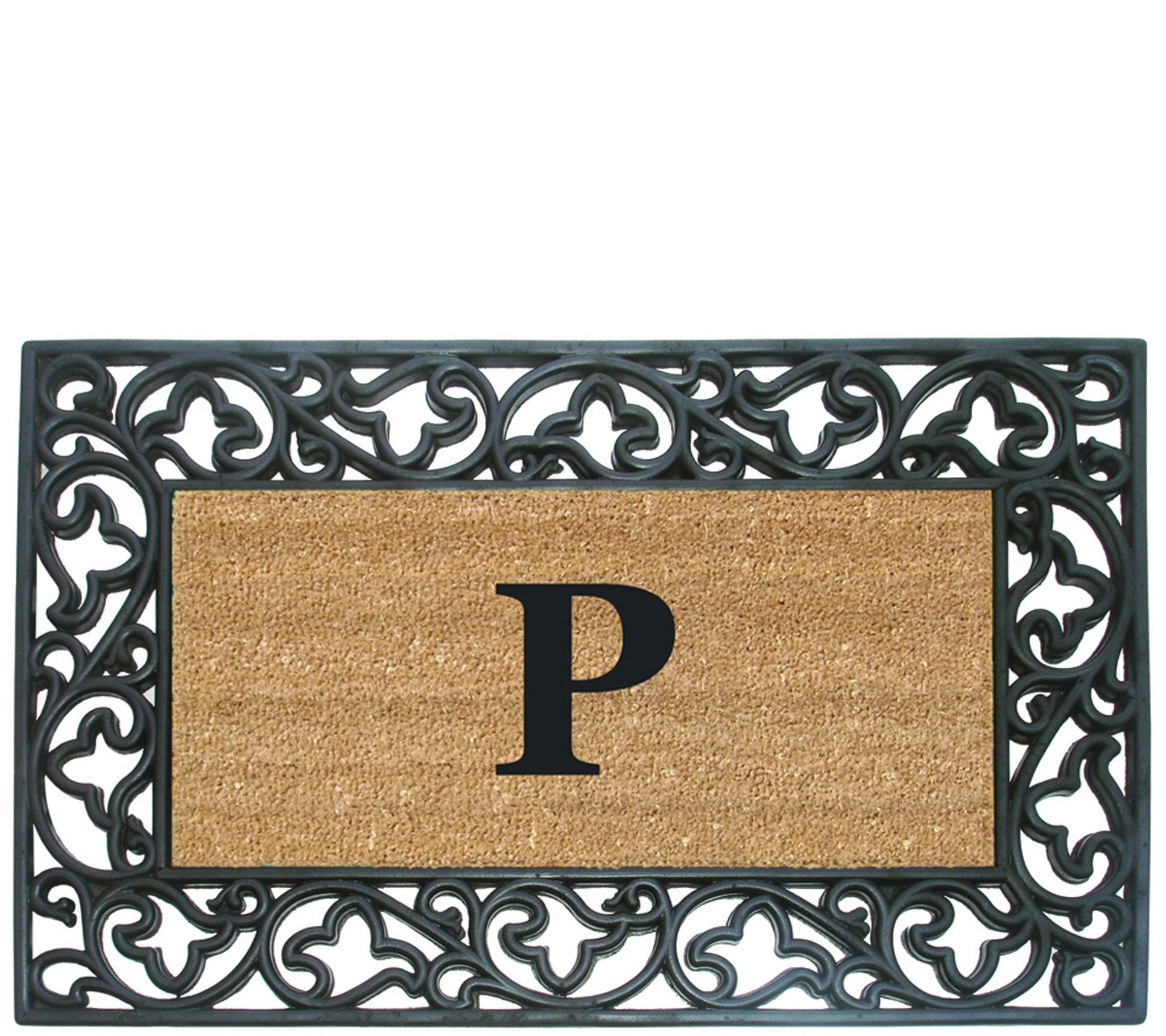Nedia Home Monogrammed Acanthus 22" x 36" Rubber Coir Doormat