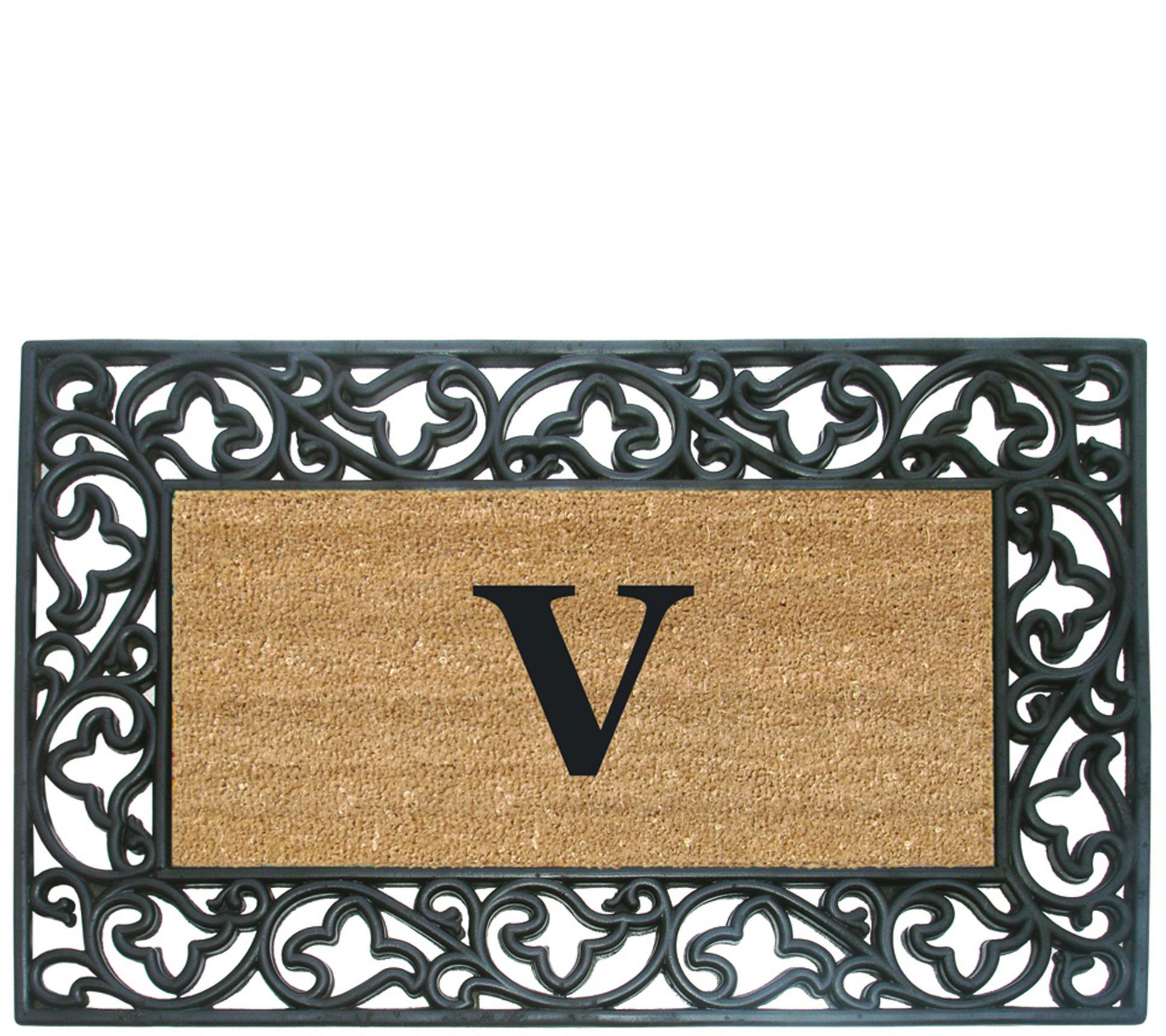 Nedia Home Monogrammed Acanthus 22" x 36" Rubbe r Coir Doormat