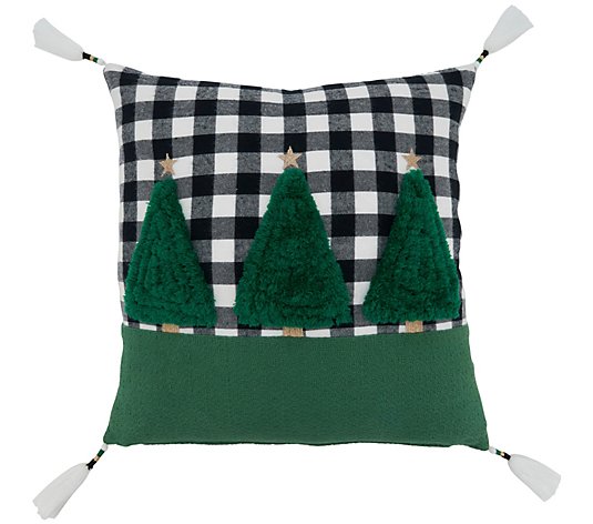 Saro Lifestyle Throw Pillow With Plaid and Trees Design
