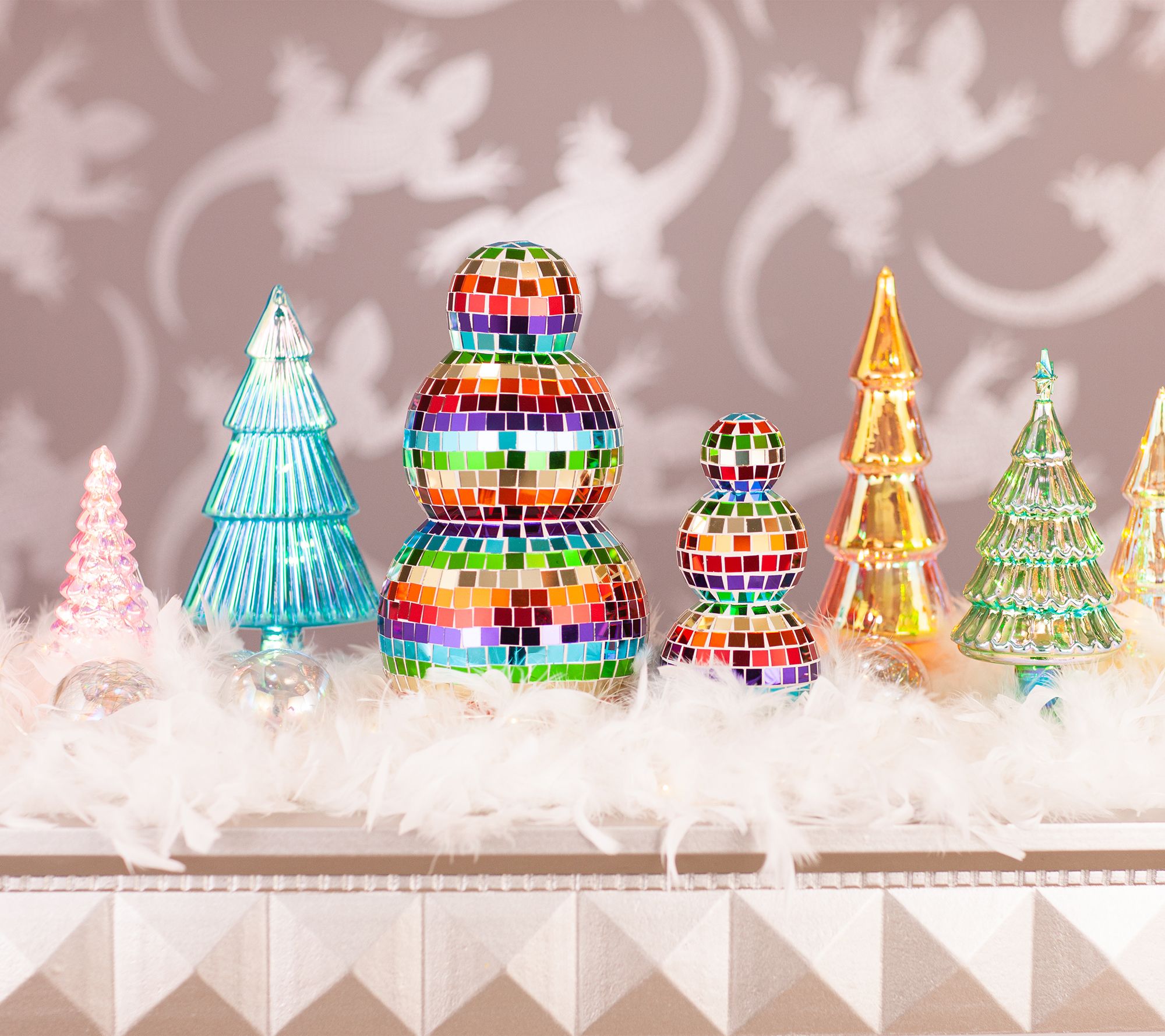 Fierce Home Set of 2 Stacked Discoball Snowmen 