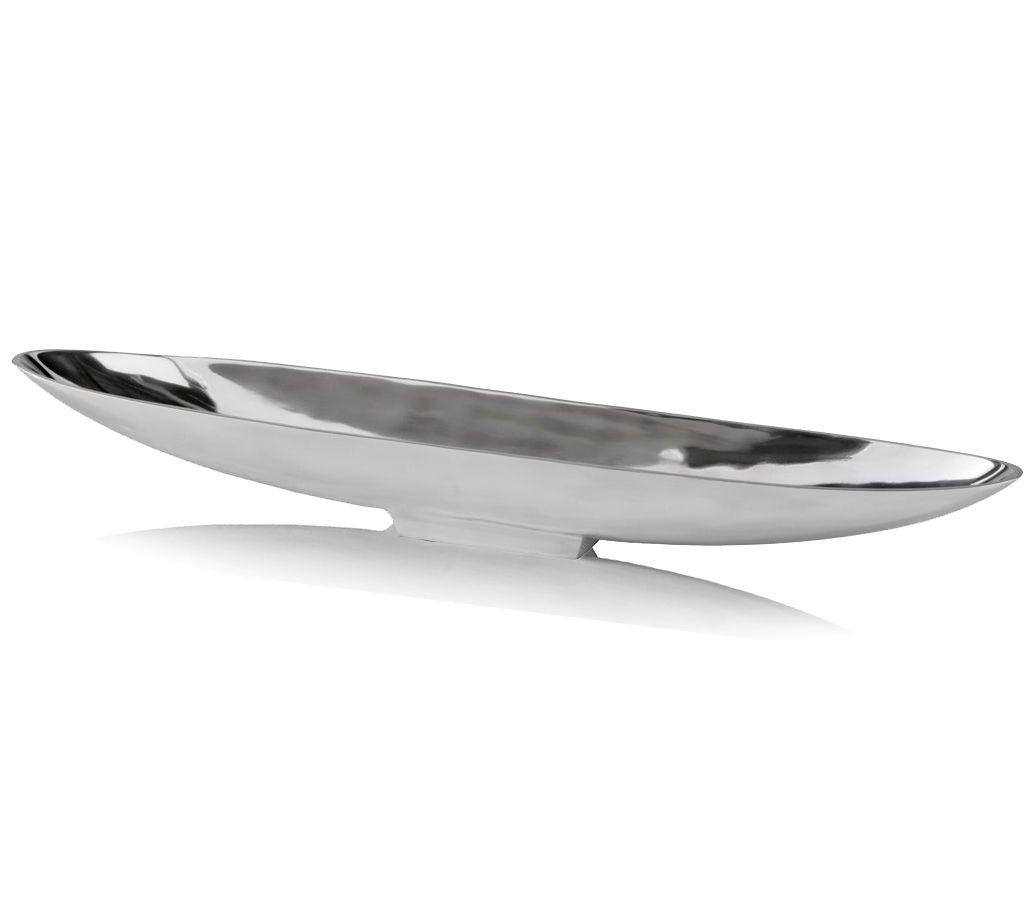 HomeRoots 32" C ontempo Shiny S ilver Long Boat Tray