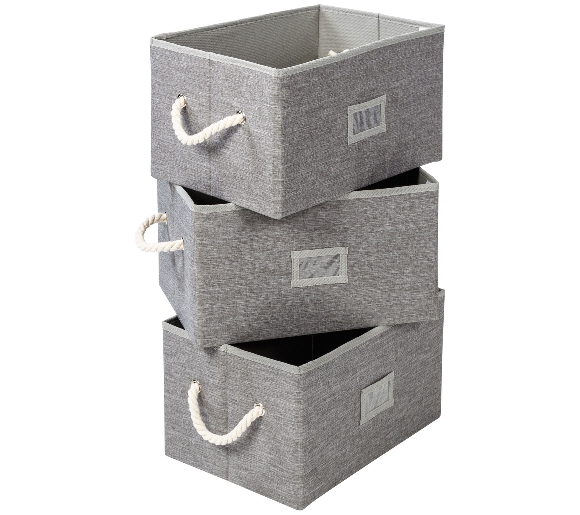 Honey Can Do Set of 3 Collapsible Large Fabric Storage Bins with Handles, Gray Plaid