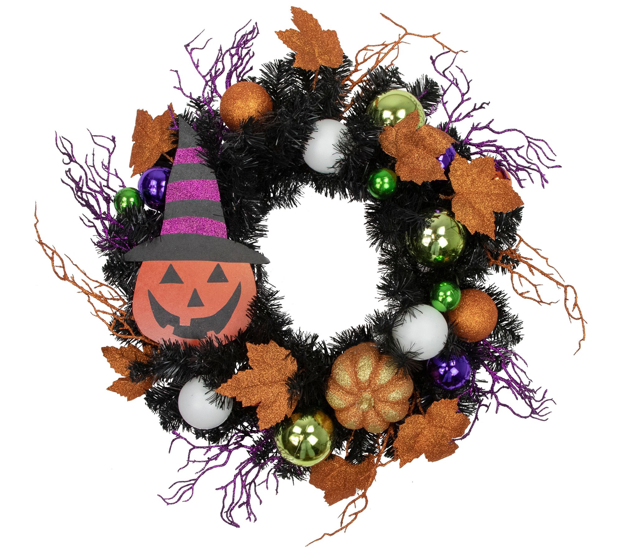 Northlight Jack-O'-Lantern in Witches Hat Hallo ween Wreath 24