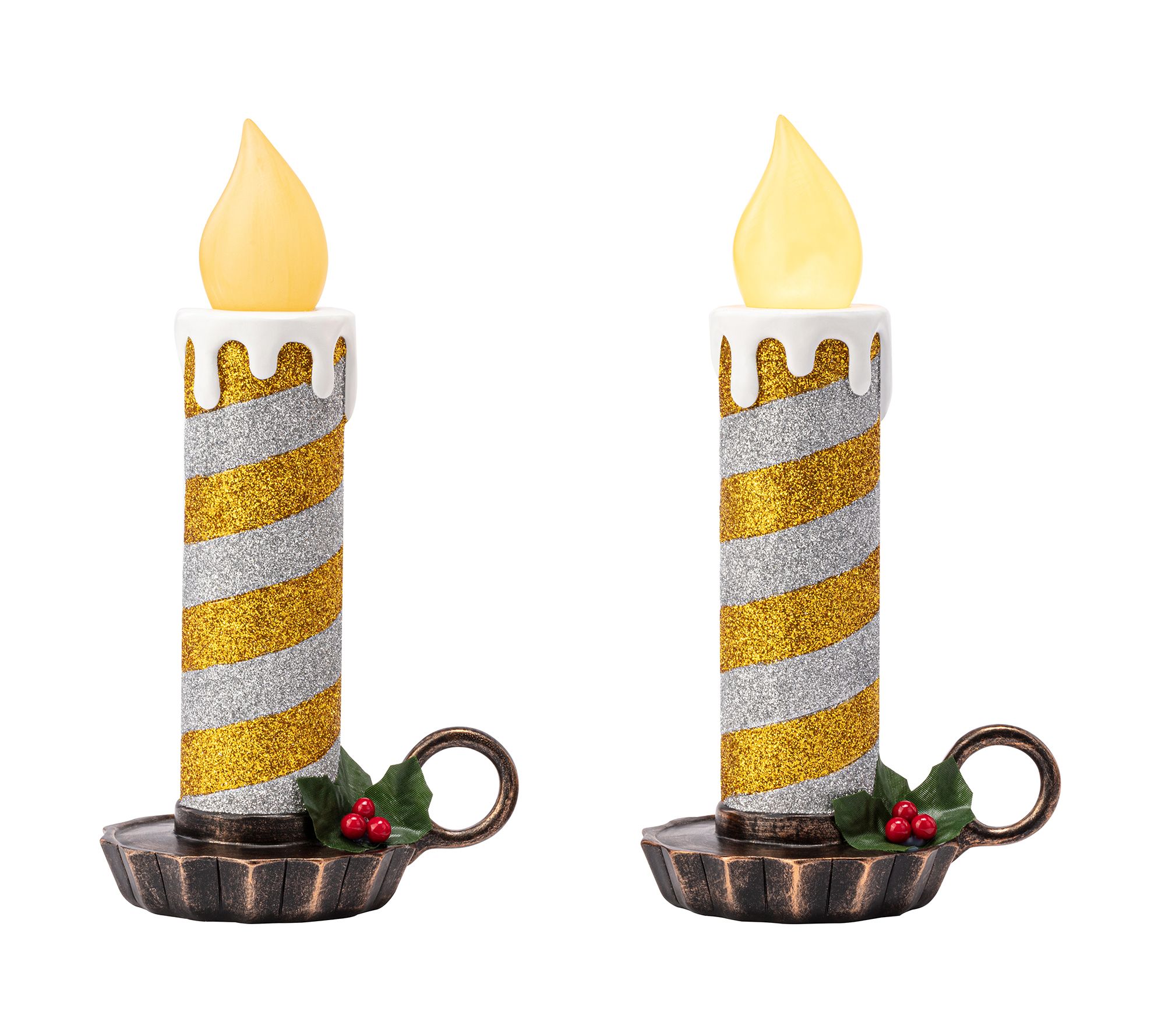 Mr. Christmas 10" S/2 LED Resin Striped Candles - Two-Tone