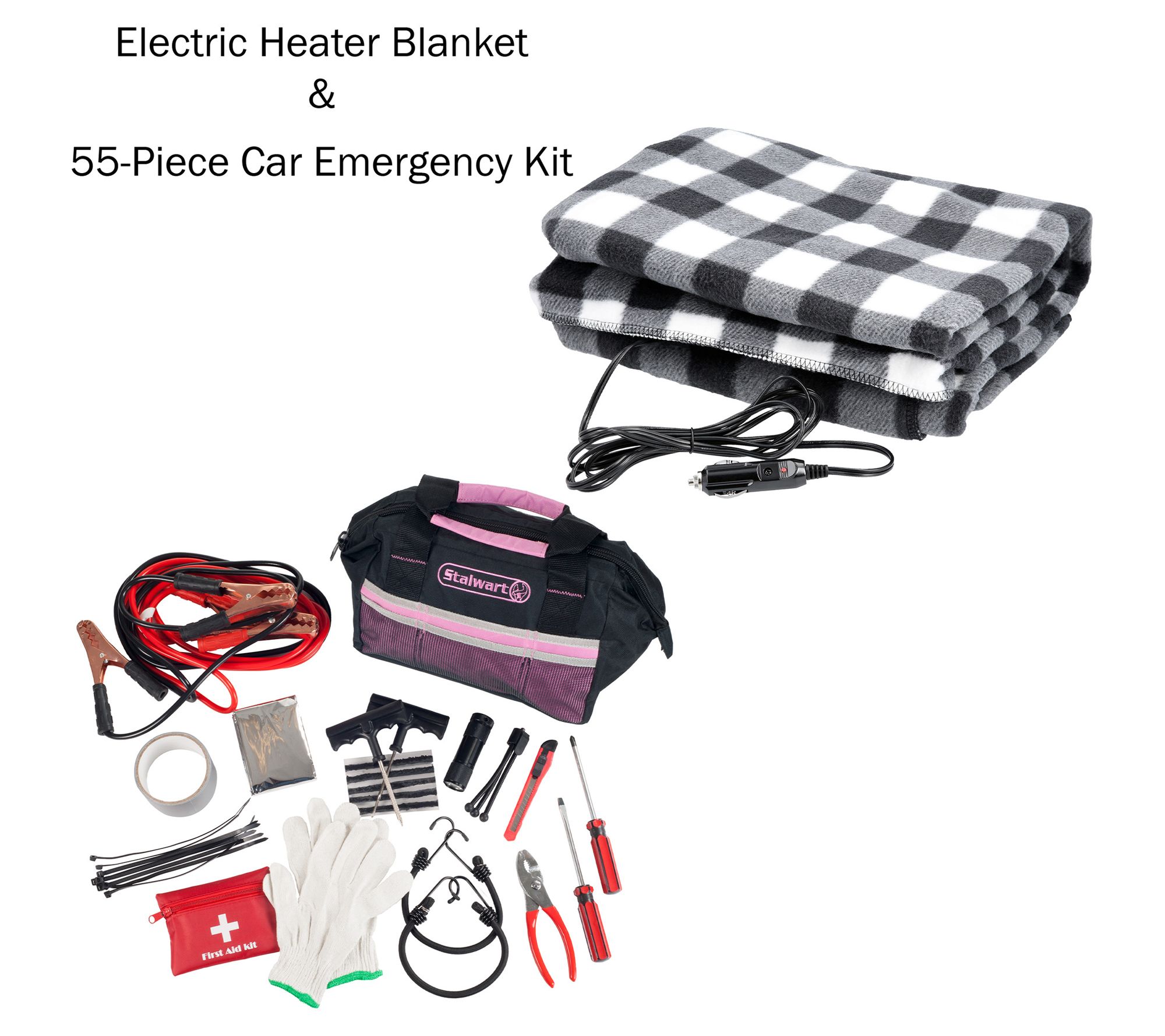 Stalwart 55-Piece Car Emergency Kit with HeatedBlanket