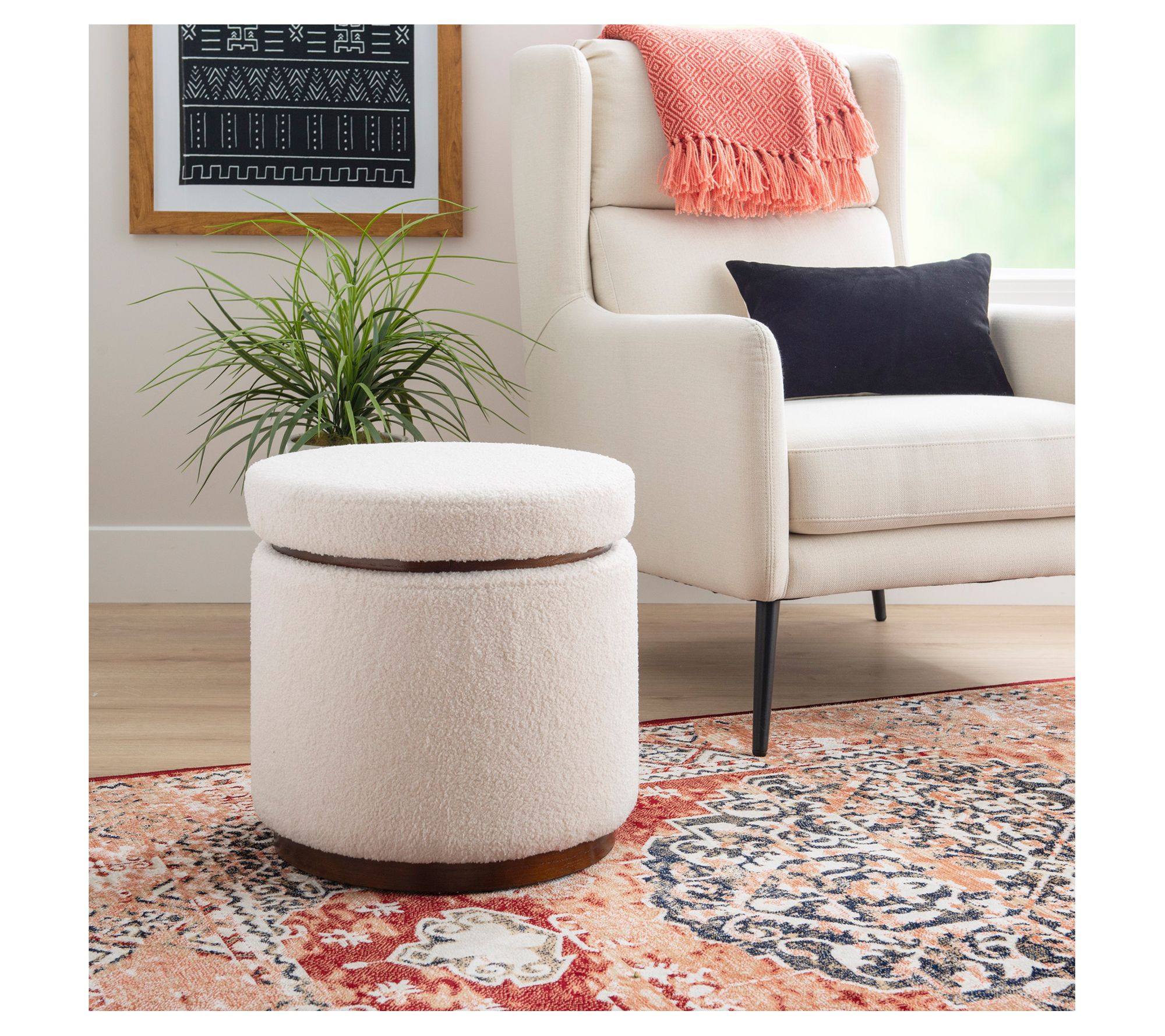 Linon Home Goldie Sherpa Knit Storage Ottoman