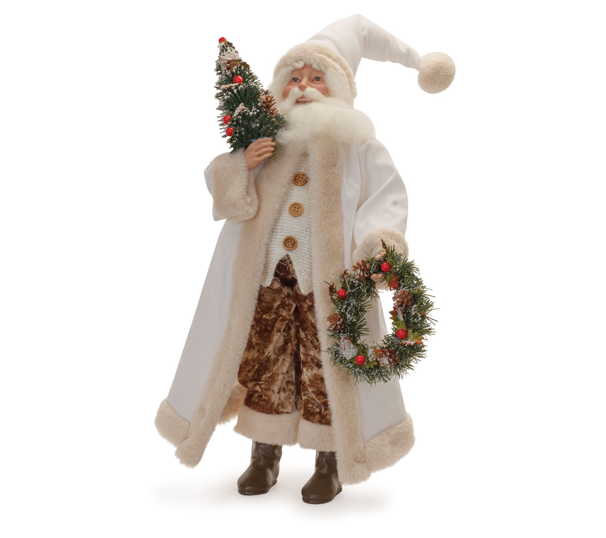 Melrose Beige Santa with Wreath and Tree 21.5"