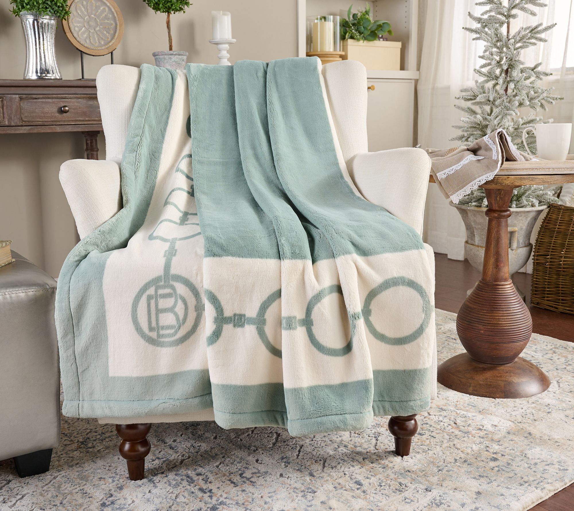 Hotel du Cobb 60x70 Printed Border Plush Throw by Dennis Basso