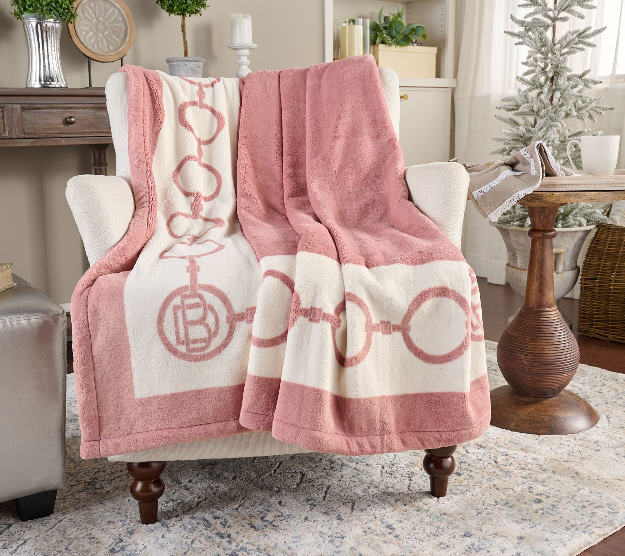 Hotel du Cobb 60x70 Printed Border Plush Throw by Dennis Basso