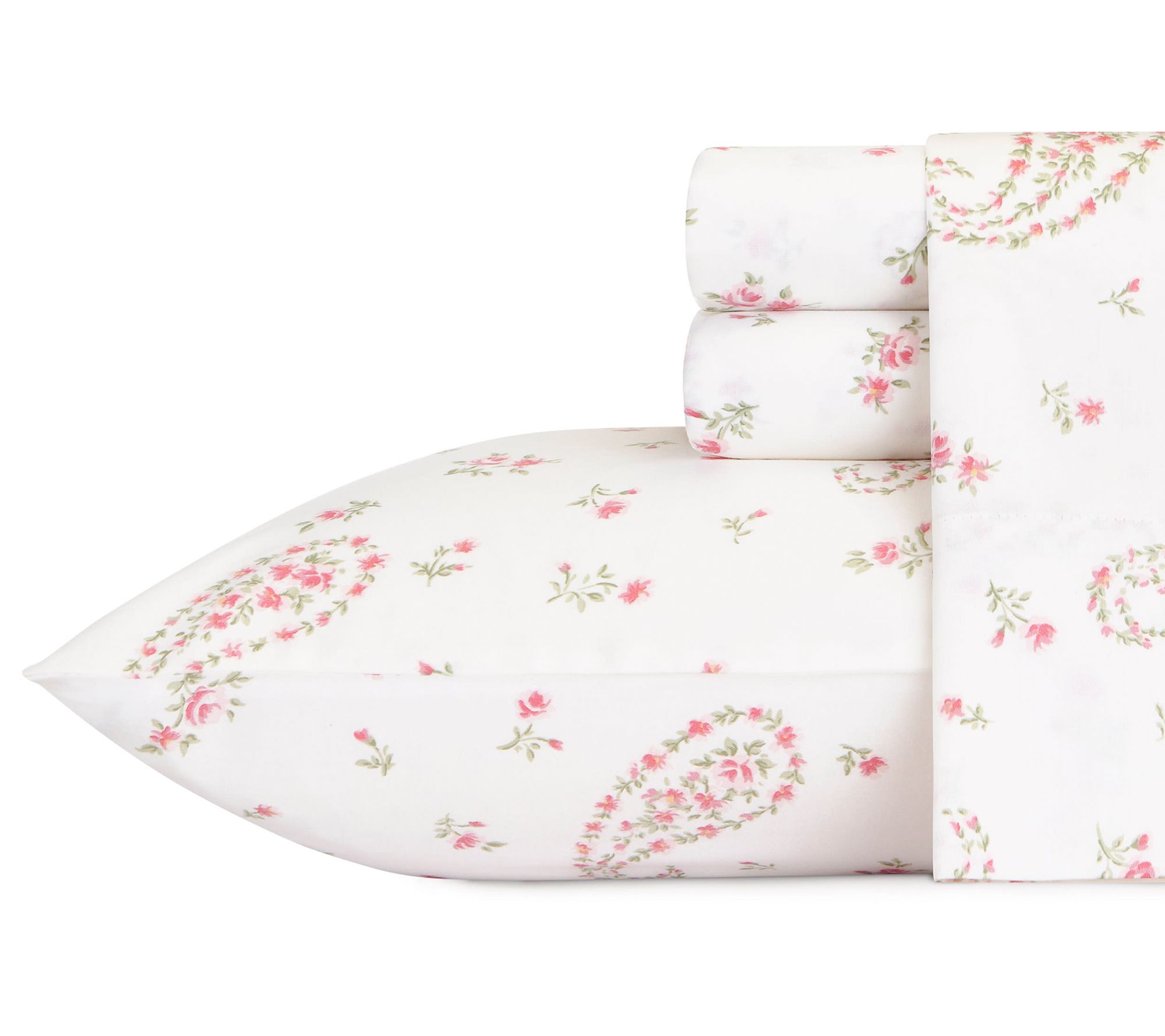 Laura Ashley Br istol Paisley C otton Pink 4pc Sheet Set- Quee