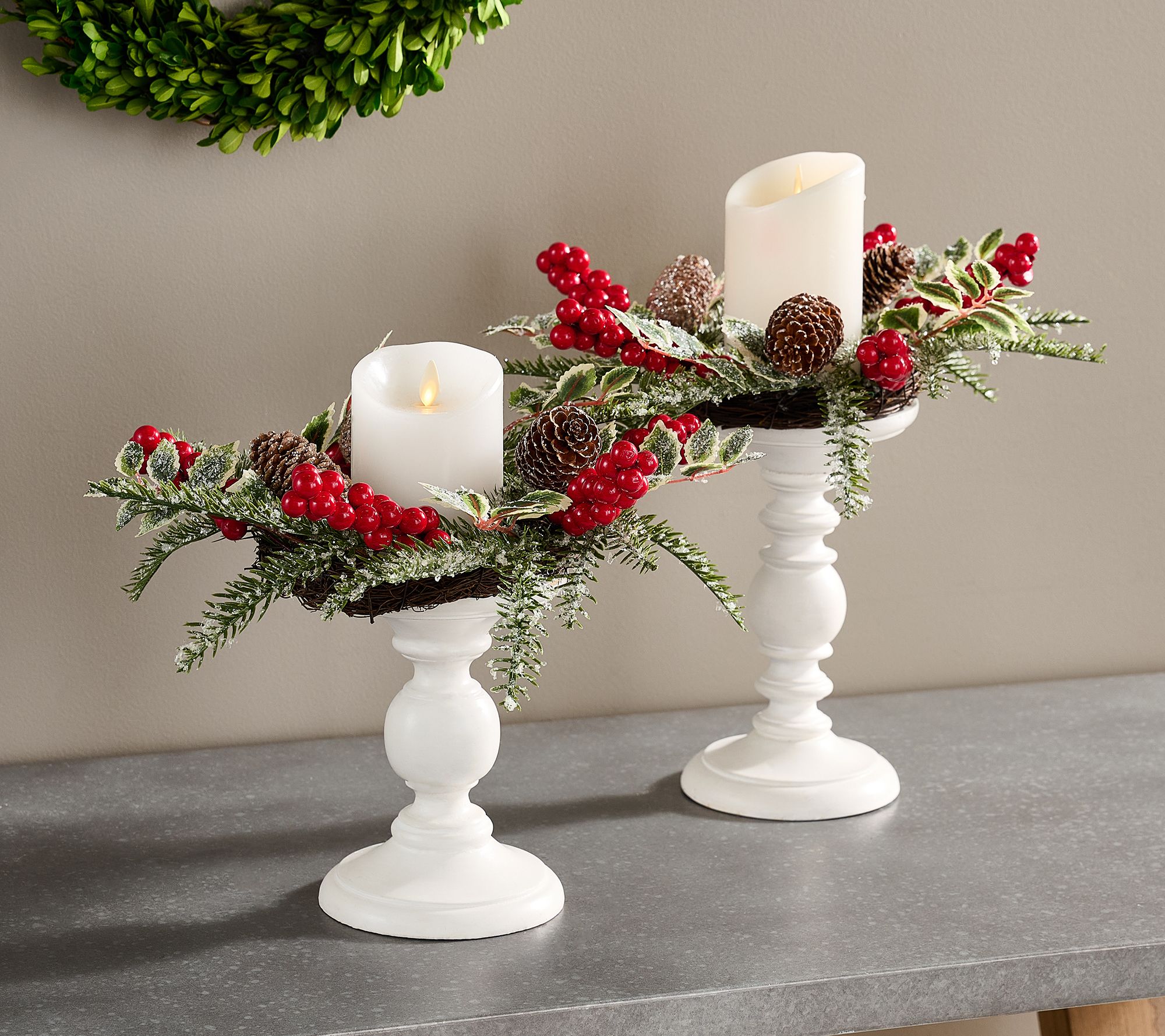 "As Is" Set of 2 Berry, Holly and Pine Candle Rings by Valerie