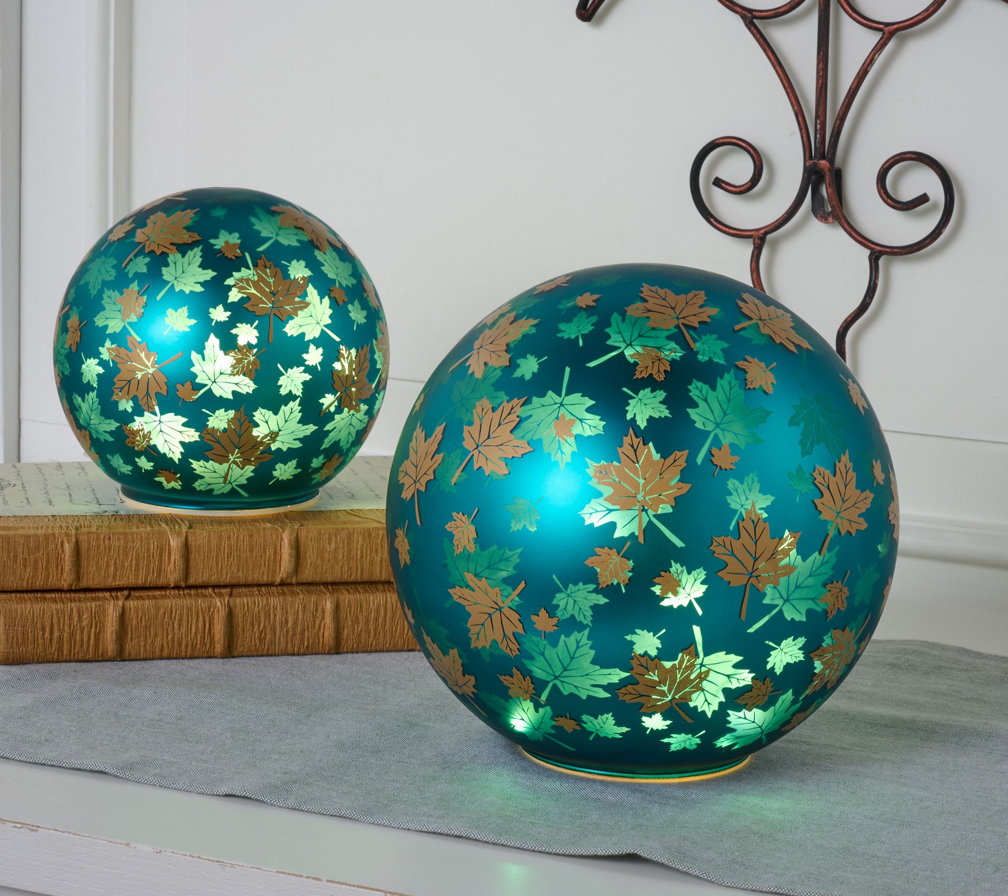 Set of 2 Illuminated Falling Leaves Spheres by Valerie