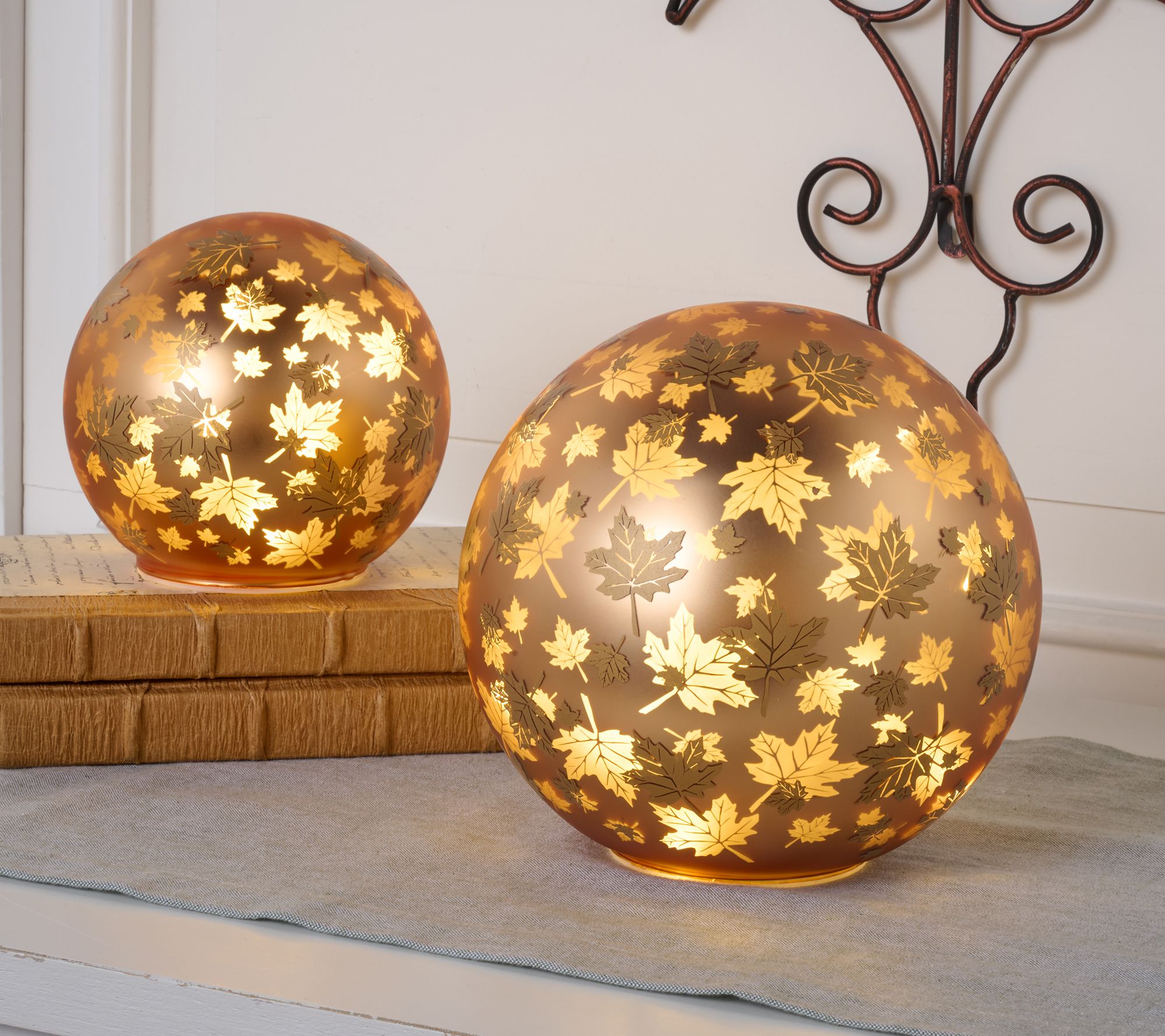 Set of 2 Illuminated Falling Leaves Spheres by Valerie