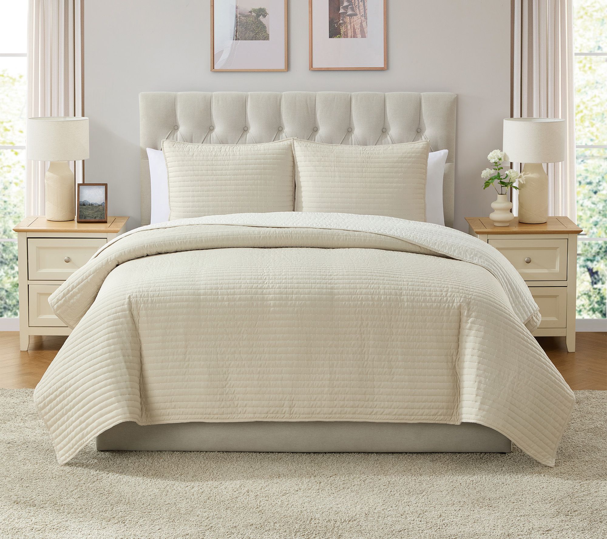VCNY Home Embroidered 3-pc Pick Stitch Quilt Set, F/Q