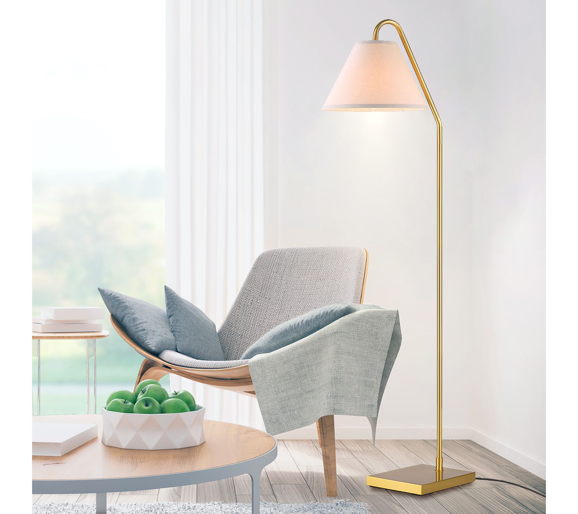 Globe Electric 62" Matte Brass Floor Lamp BeigeFabric Shade