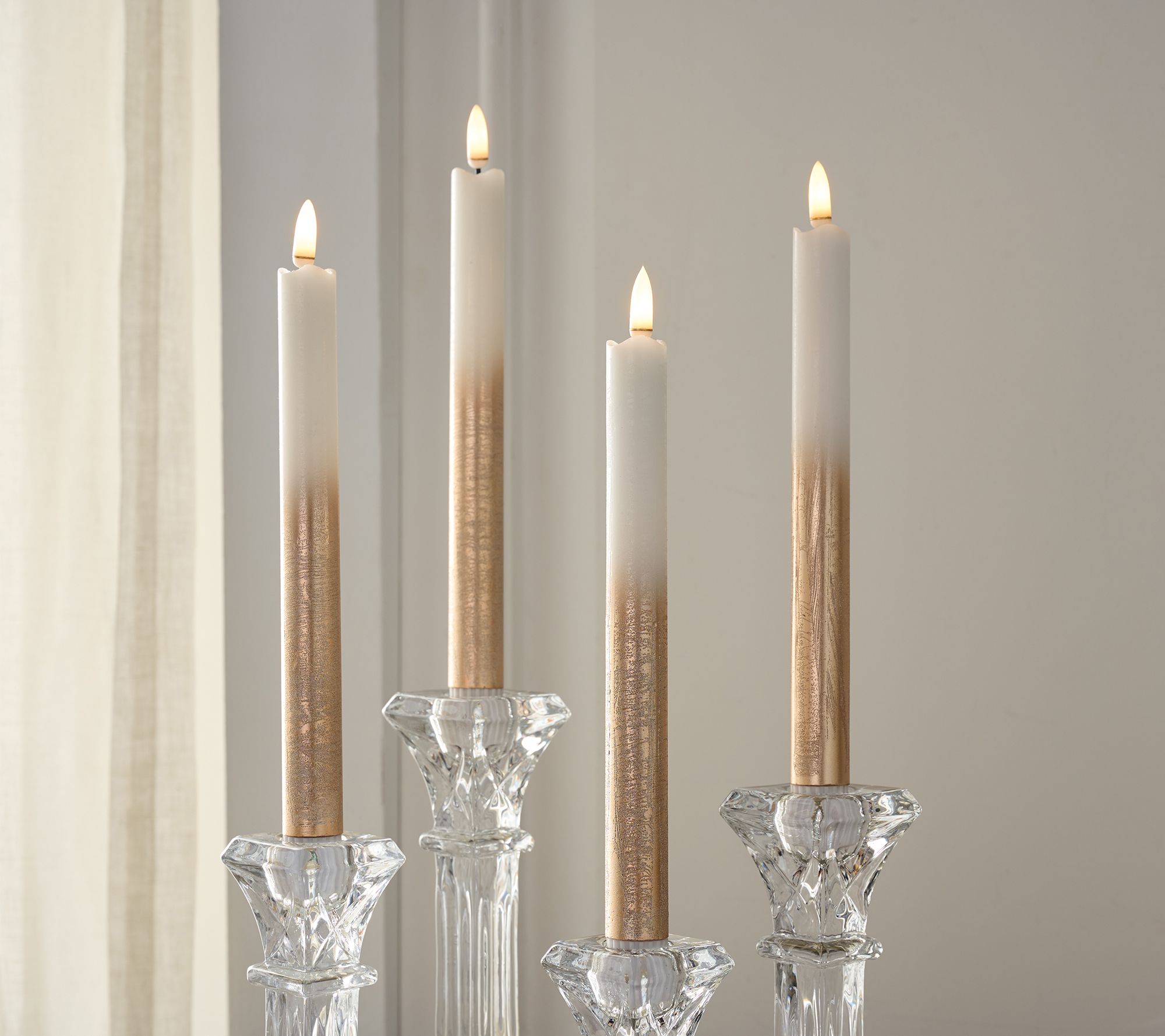 "As Is" Home Reflections S/4 Flameless Shiny Ombre Taper Candles
