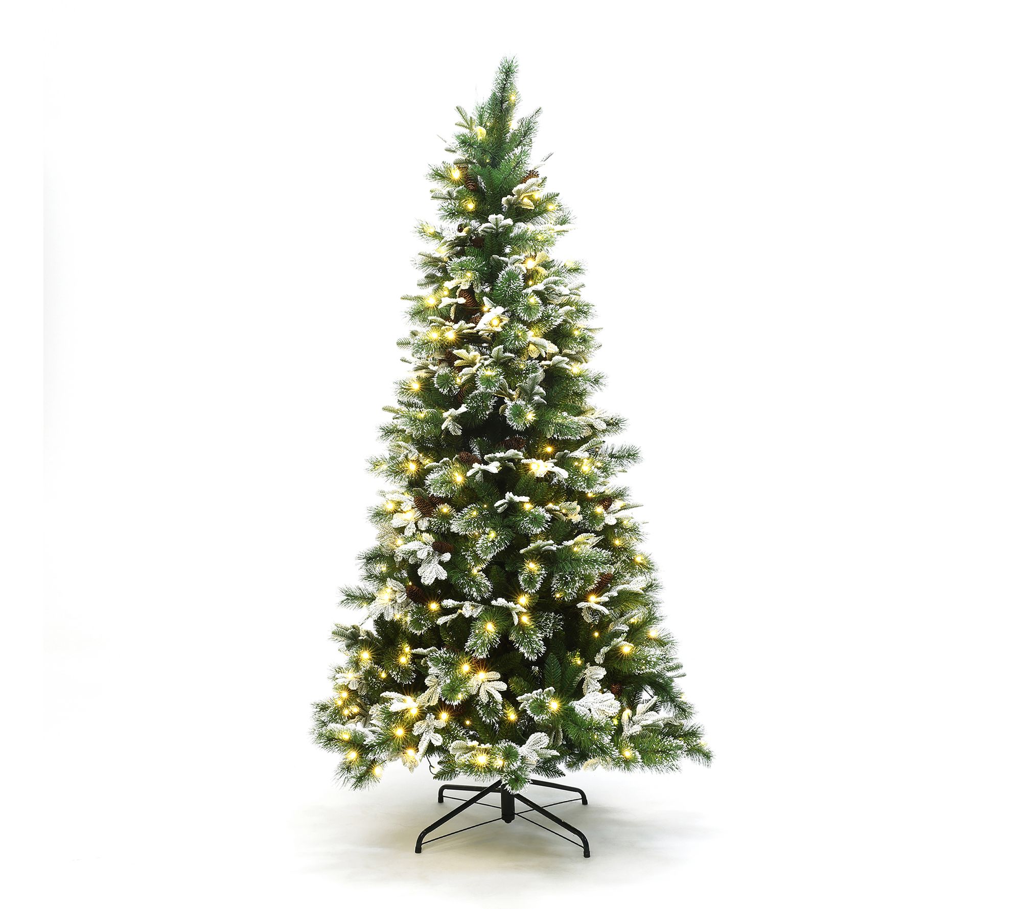 LuxenHome 7Ft P re-Lit Snow-Flo cked Green Arti ficial Xmas Tre