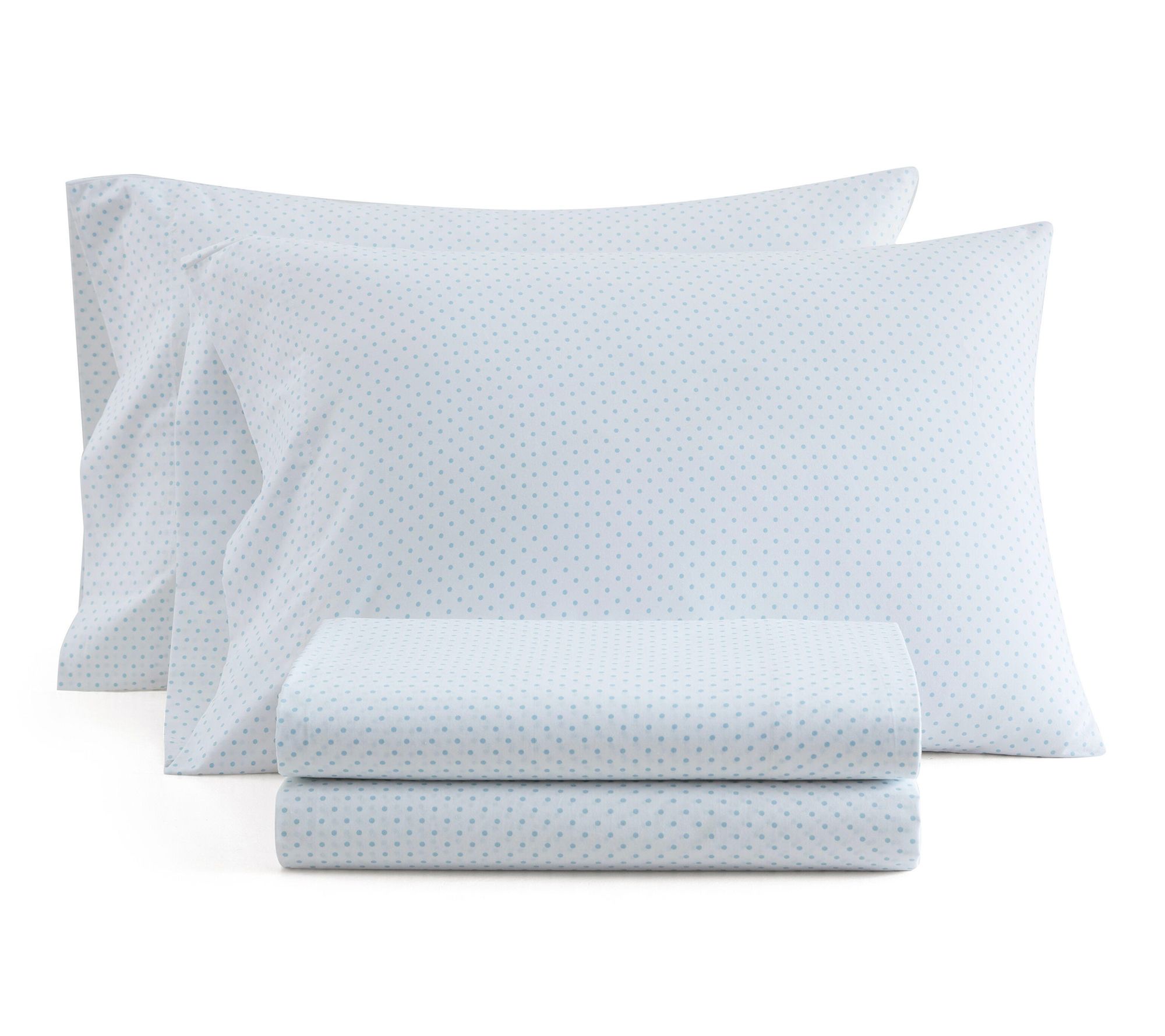 Martha Stewart Polka Dot White/Blue Cotton KingSheet Set