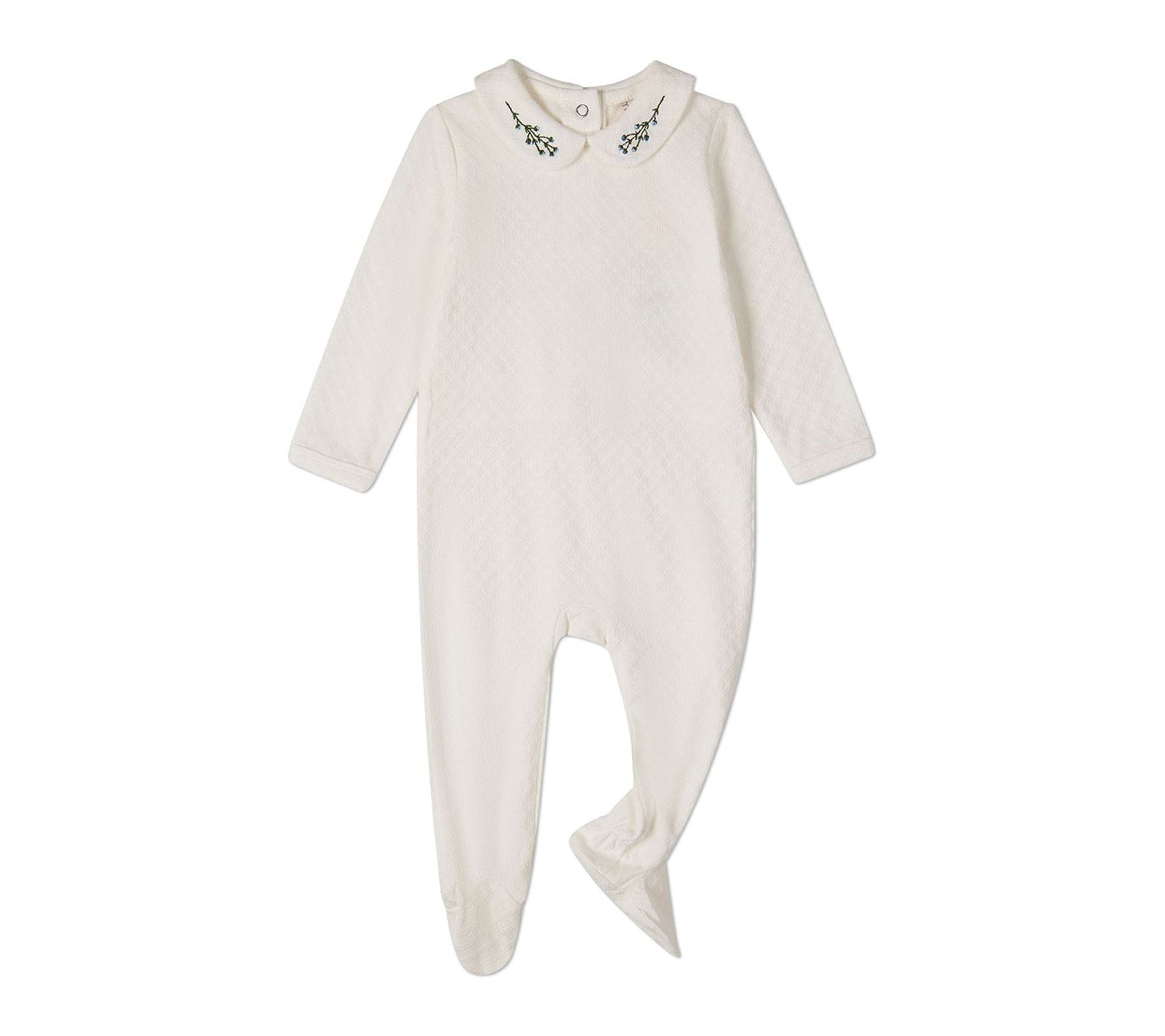 MiniMoi Baby Blue Buds Sweetest Bloom Embroidered Footie